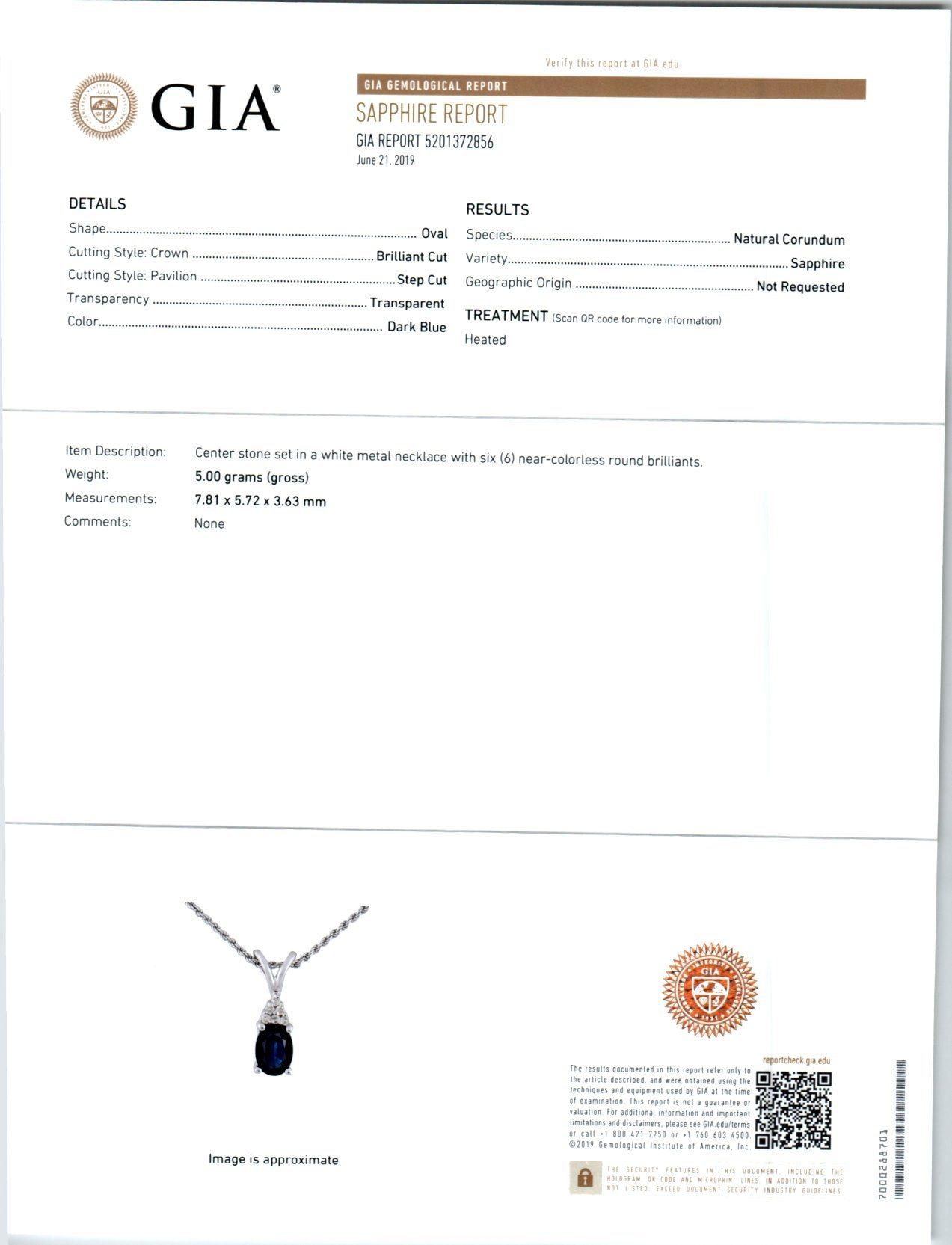 Halskette mit GIA-zertifiziertem 1,25 Karat Saphir-Diamant-Anhänger aus Weißgold im Angebot 2