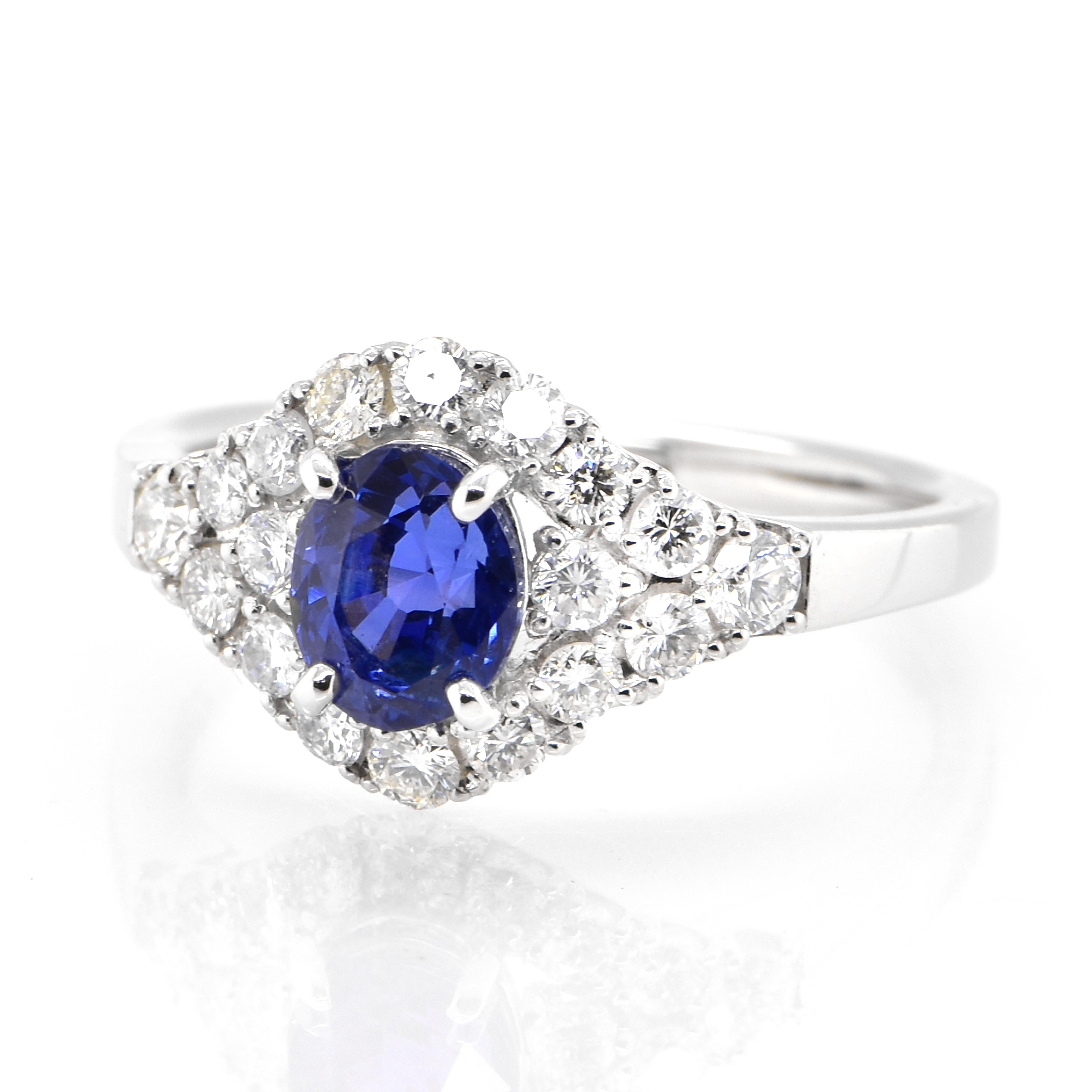 A beautiful ring featuring 1.25 Carat Natural, Unheated, Burmese Blue Sapphire and 0.55 Carats Diamond Accents set in Platinum. Sapphires have extraordinary durability - they excel in hardness as well as toughness and durability making them very