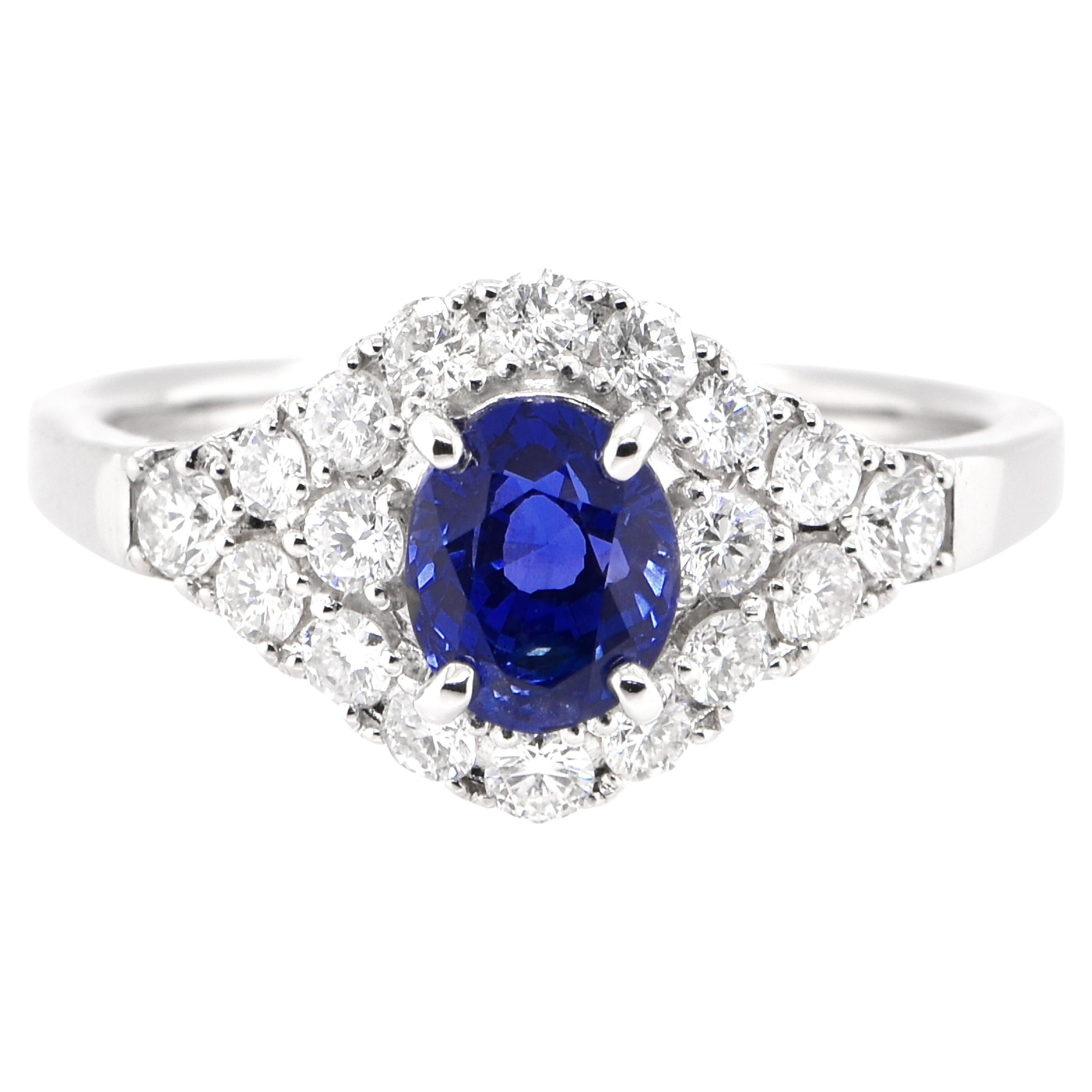 GIA Certified 1.25 Carat, Unheated, Ceylon Sapphire & Diamond Set in Platinum