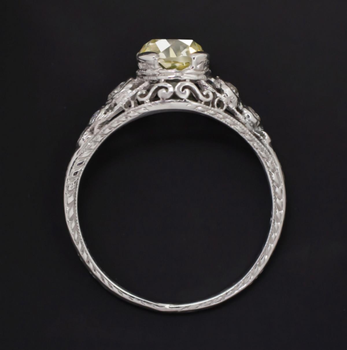 Art Deco GIA Certified 1.25 Carat Vintage Engagement Ring Fancy Yellow Platinum
