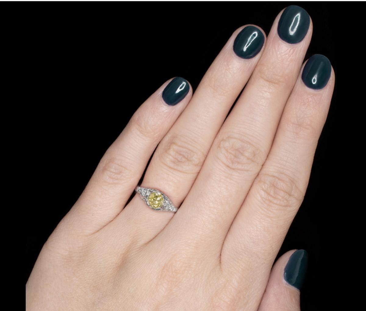 Round Cut GIA Certified 1.25 Carat Vintage Engagement Ring Fancy Yellow Platinum