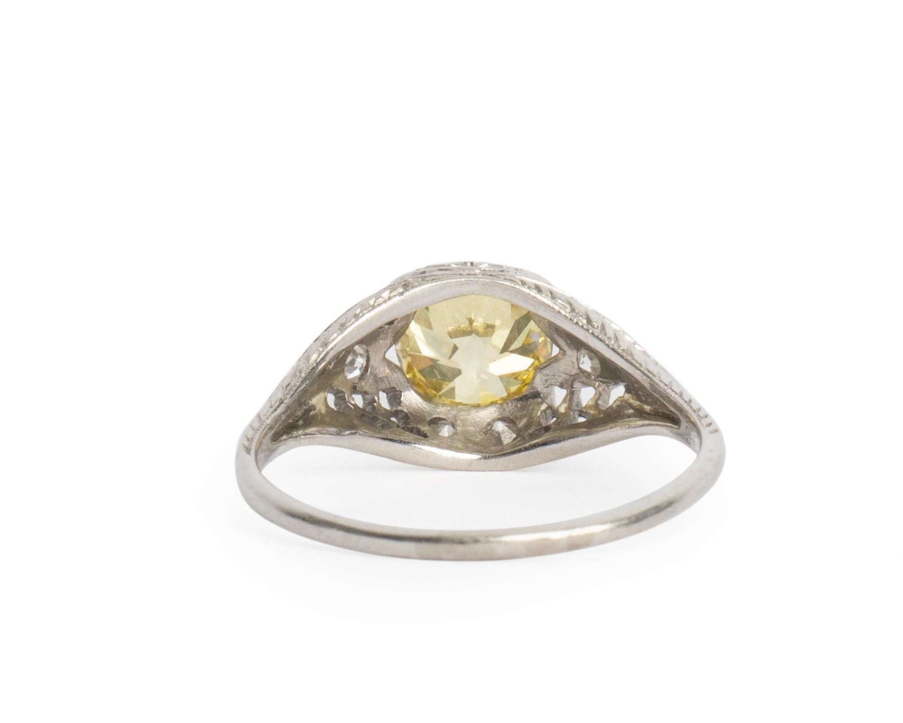 Art Deco GIA Certified 1.25 Carat Yellow Diamond Platinum Engagement Ring For Sale