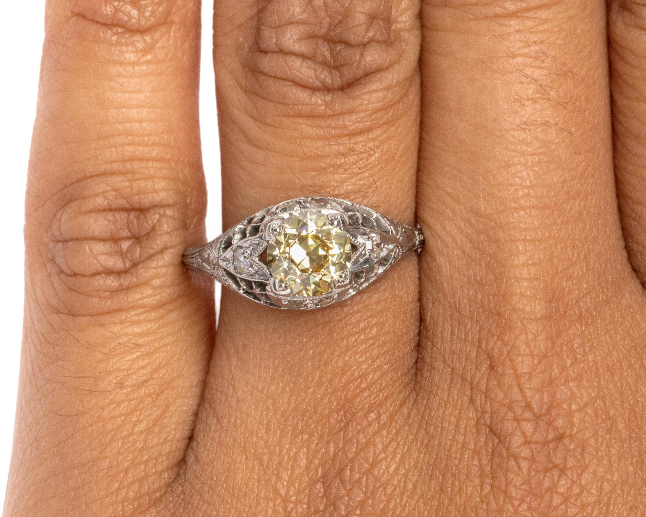 GIA Certified 1.25 Carat Yellow Diamond Platinum Engagement Ring In Good Condition For Sale In Atlanta, GA