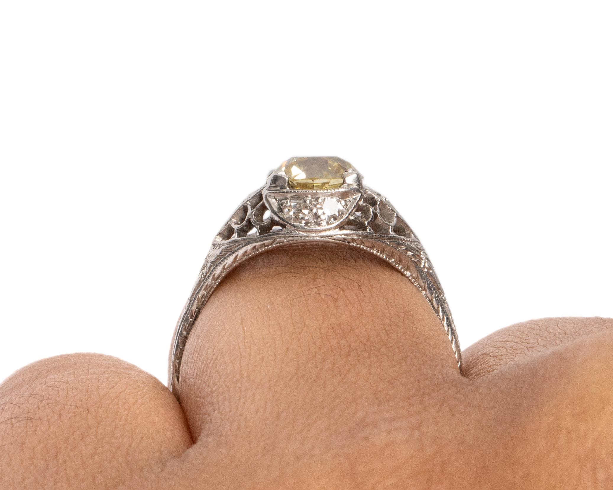 GIA Certified 1.25 Carat Yellow Diamond Platinum Engagement Ring For Sale 1