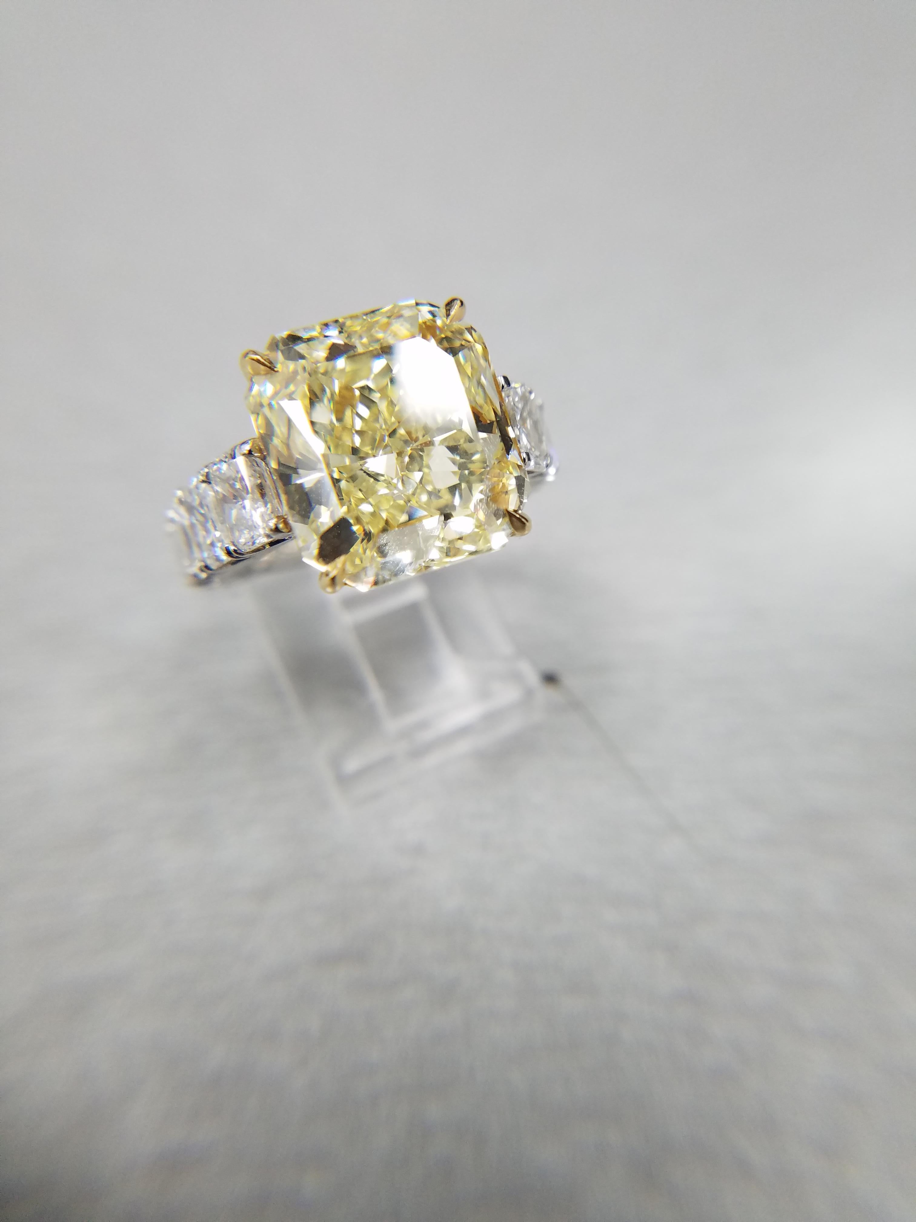 GIA Certified 12.50 Carat Natural Fancy Yellow Radiant Diamond Ring 1