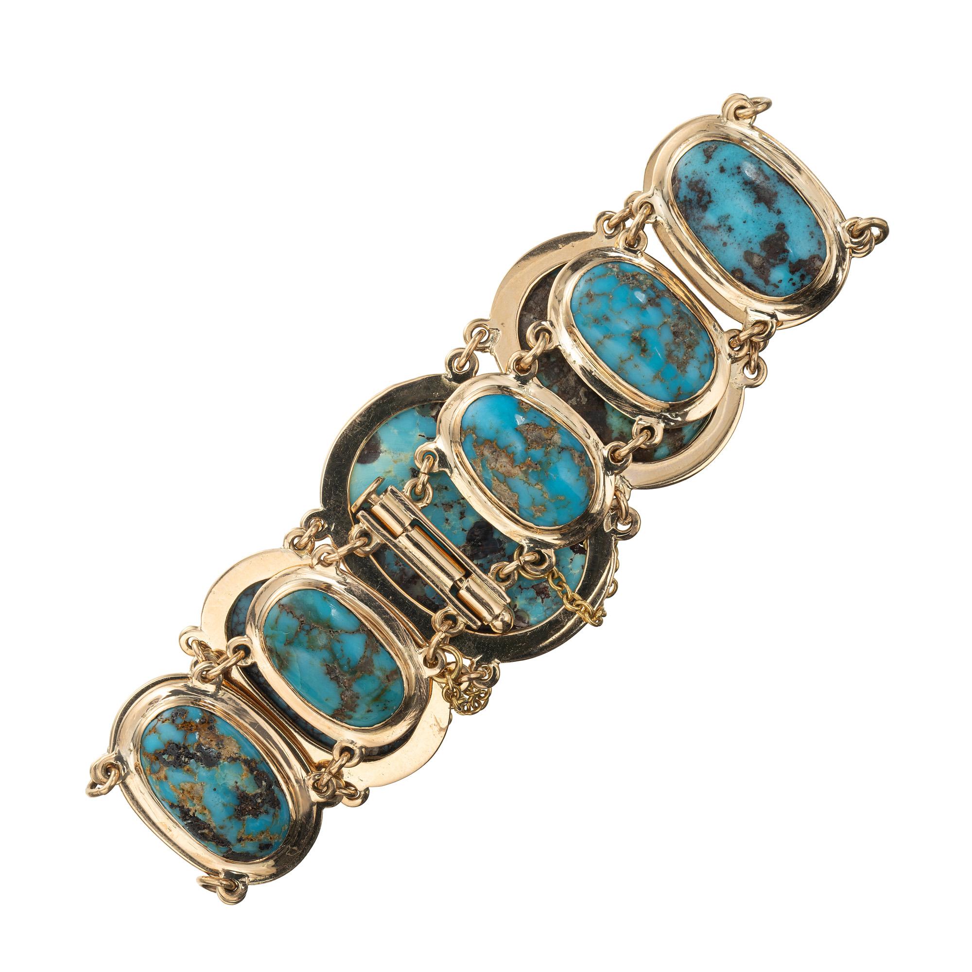 Taglio ovale Bracciale con pietre di turchese in oro giallo certificato GIA da 125,00 carati in vendita