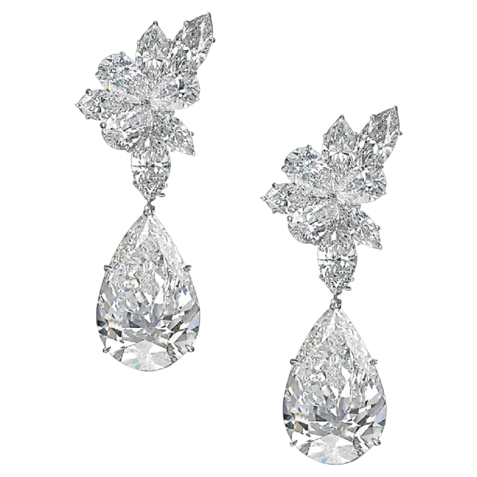 GIA Certified 12.52 Carat Pear Cut Diamond Stud Platinum Earrings D FLAWLESS