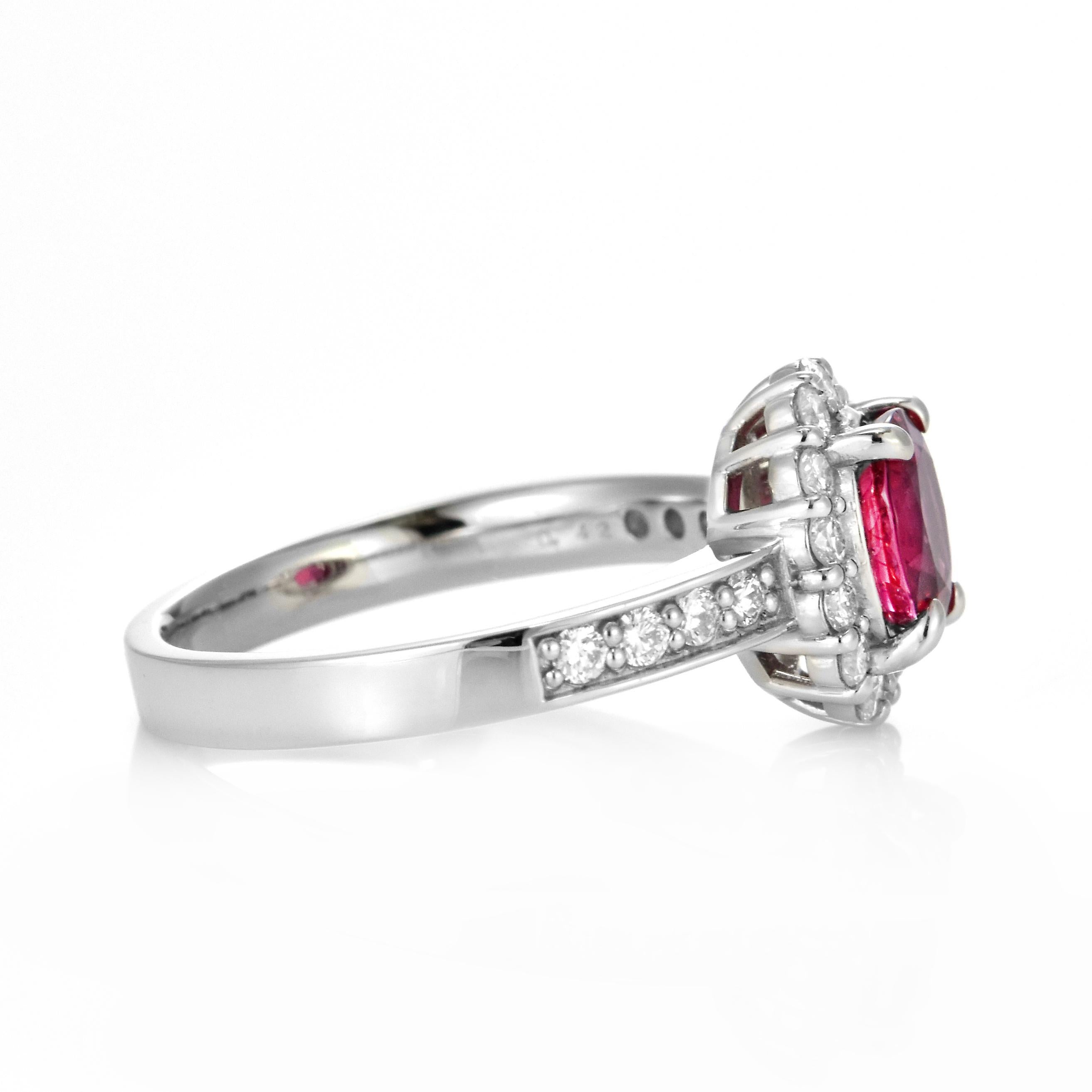 GIA Certified 1.256 Carat Natural Red Spinel and Diamond Ring Set in Platinum For Sale 6
