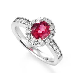 GIA Certified 1.256 Carat Natural Red Spinel and Diamond Ring Set in Platinum