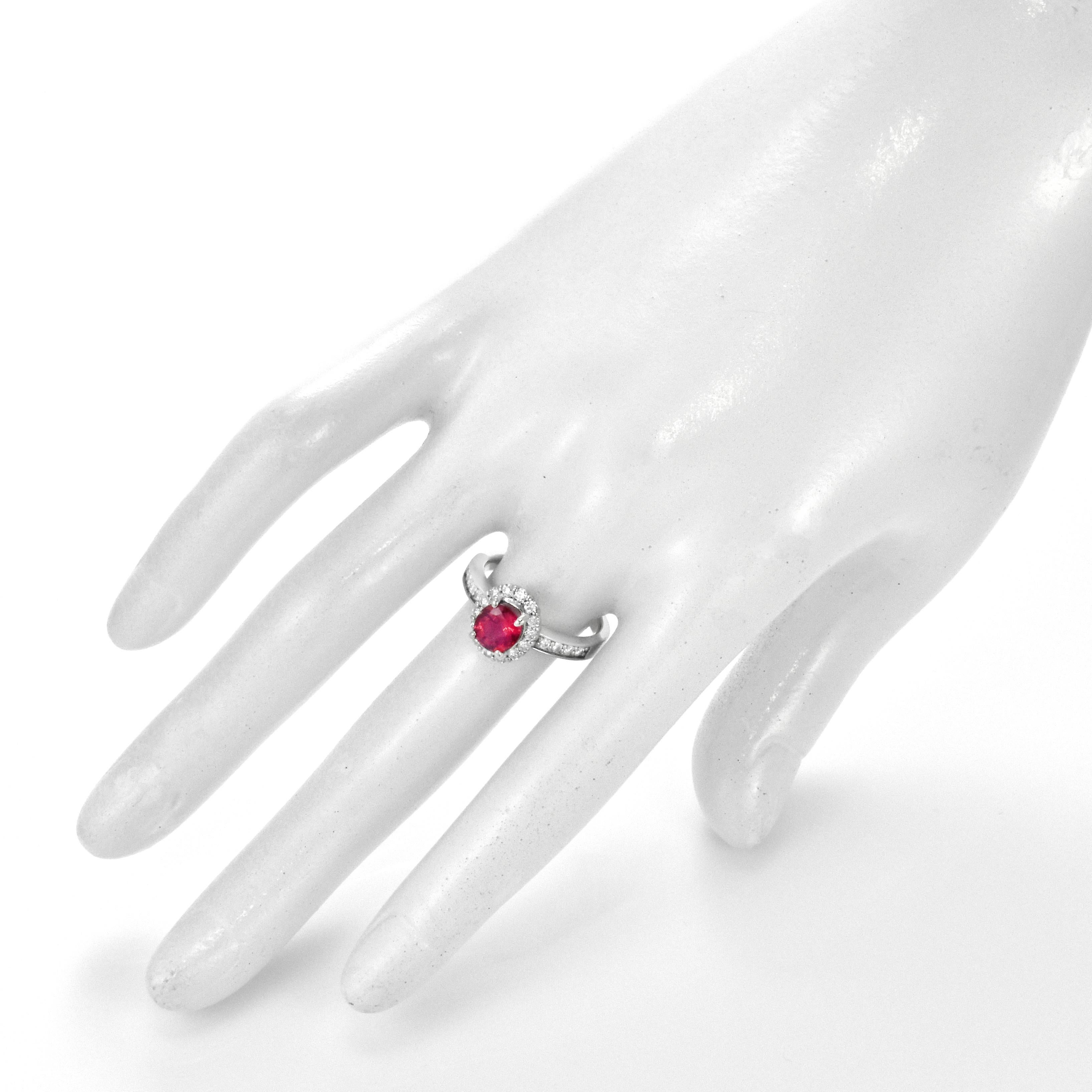 Women's GIA Certified 1.256 Carat Natural Red Spinel and Diamond Ring Set in Platinum For Sale