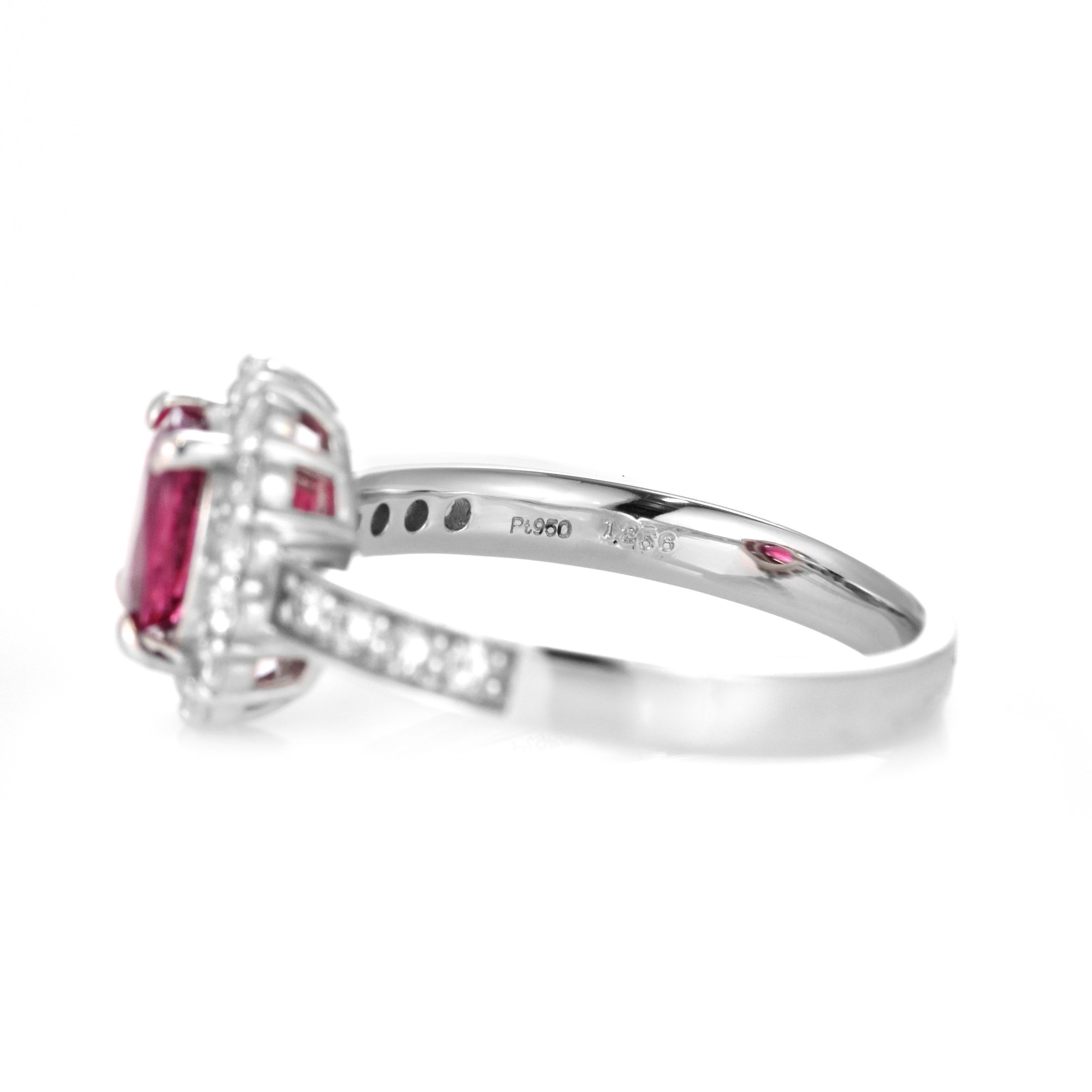 GIA Certified 1.256 Carat Natural Red Spinel and Diamond Ring Set in Platinum For Sale 2