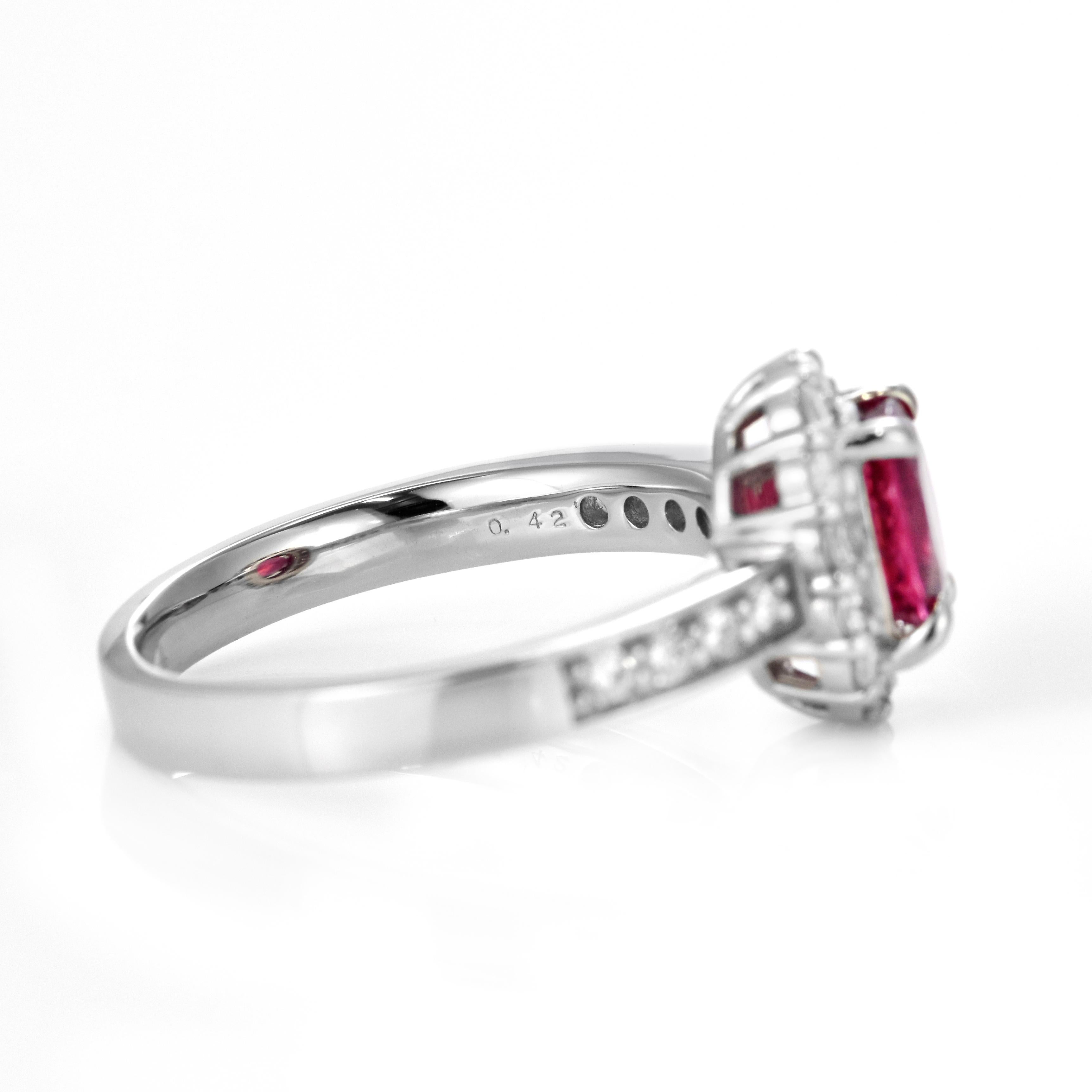 GIA Certified 1.256 Carat Natural Red Spinel and Diamond Ring Set in Platinum For Sale 3