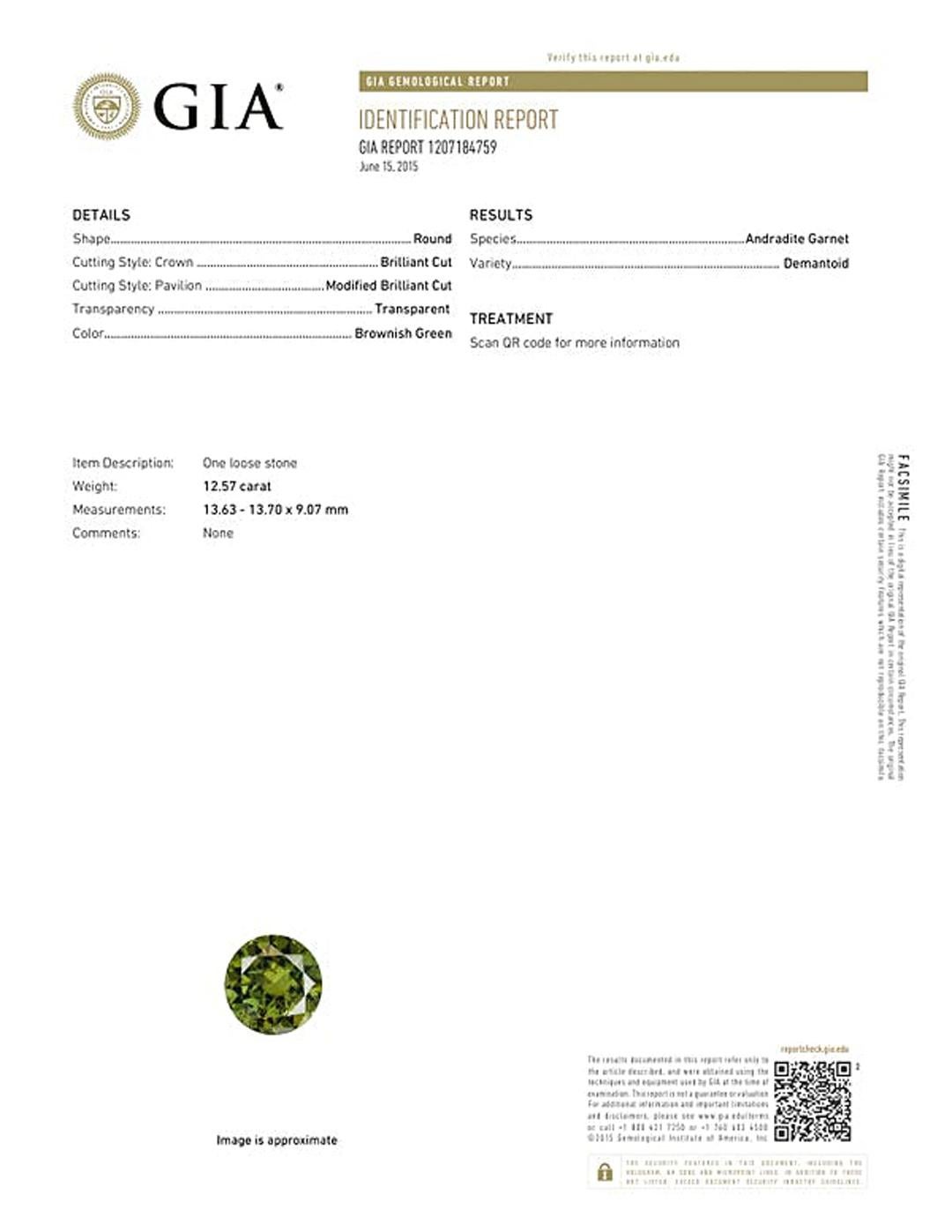 GIA Certified 12.57 Carat Demantoid Garnet For Sale 4