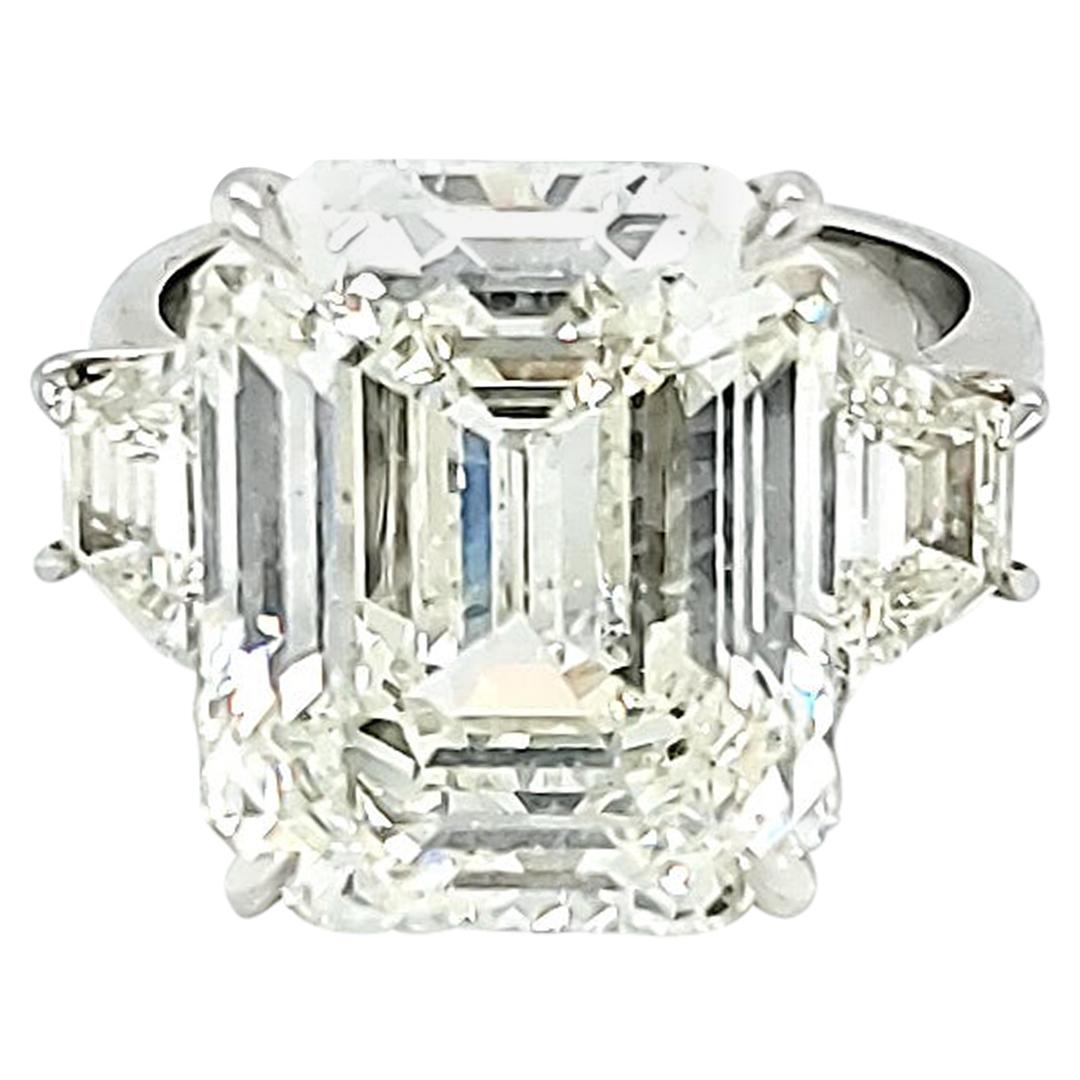 GIA Certified 12.58 Carat Emerald Cut Three-Stone Ring