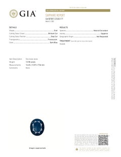 GIA Certified 12.58 Carat Oval Shape Dark Blue Sapphire