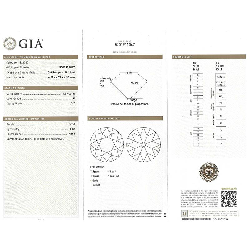 GIA-zertifizierter Verlobungsring mit 1,25 Karat Diamant im Zustand „Gut“ im Angebot in New York, NY
