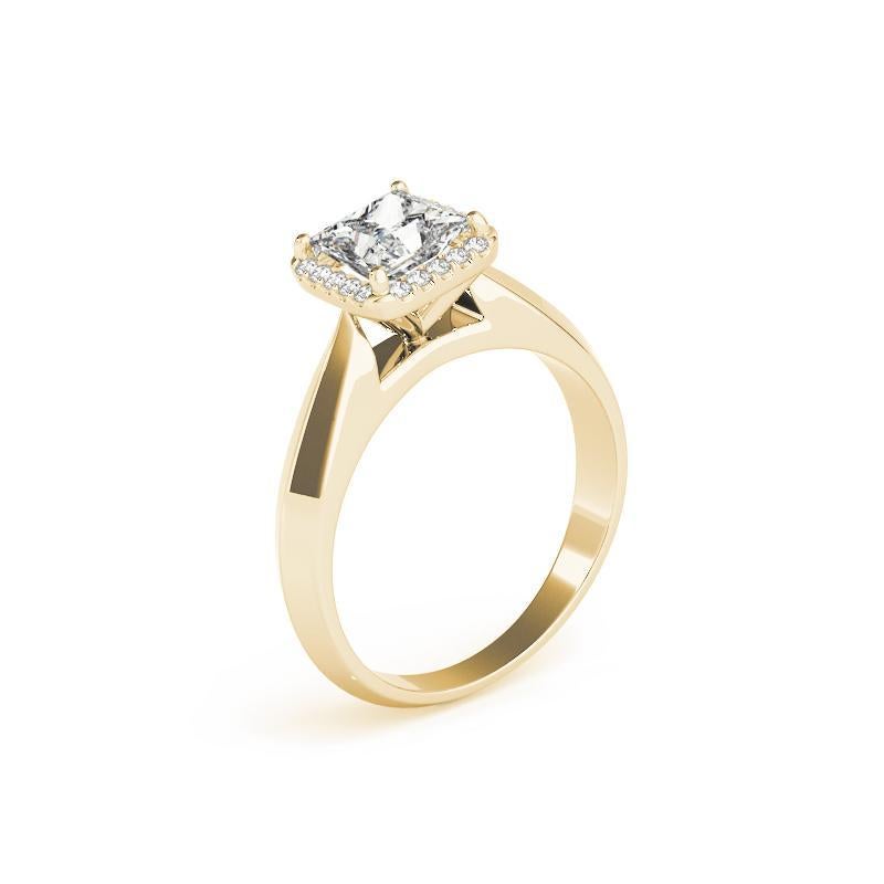 De las mujeres Anillo de diamantes con halo cuadrado y banda de filo de navaja princesa de 1,25 ct certificado por GIA en venta