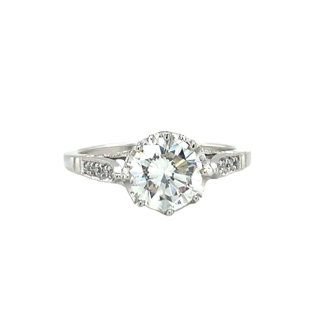 Round Cut GIA Certified 1.26 Carat Diamond 18K White Gold Engagement Ring For Sale