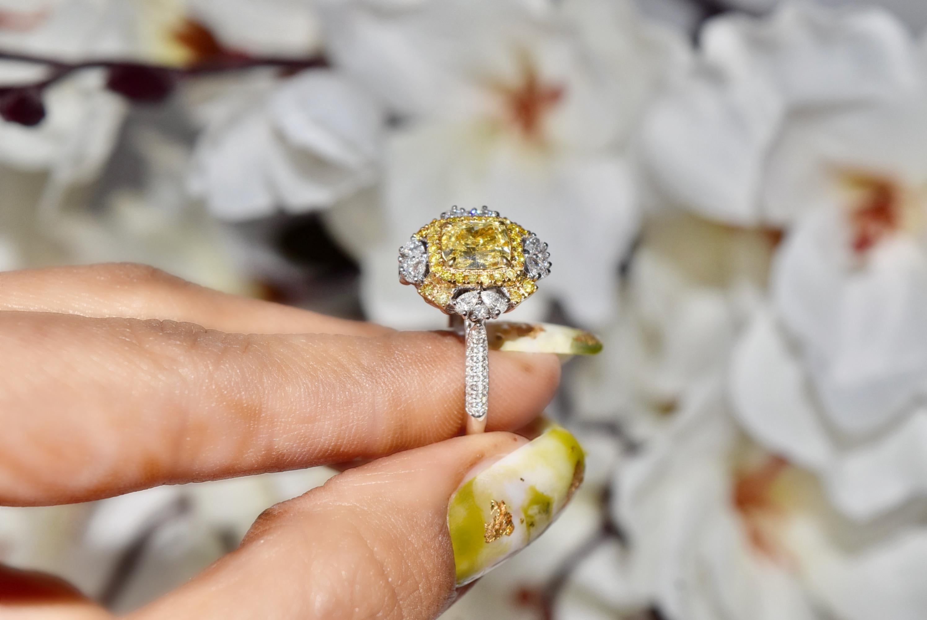 GIA Certified 1.26 Carat Fancy Intense Yellow SI1 Clarity Diamond Ring For Sale 1