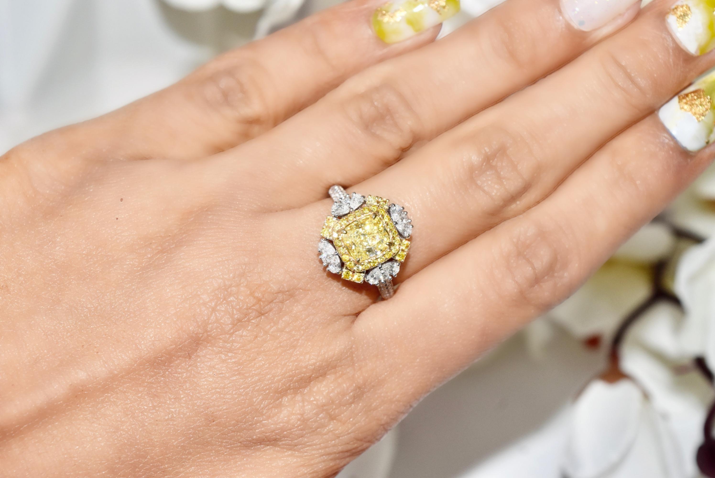 GIA Certified 1.26 Carat Fancy Intense Yellow SI1 Clarity Diamond Ring For Sale 3