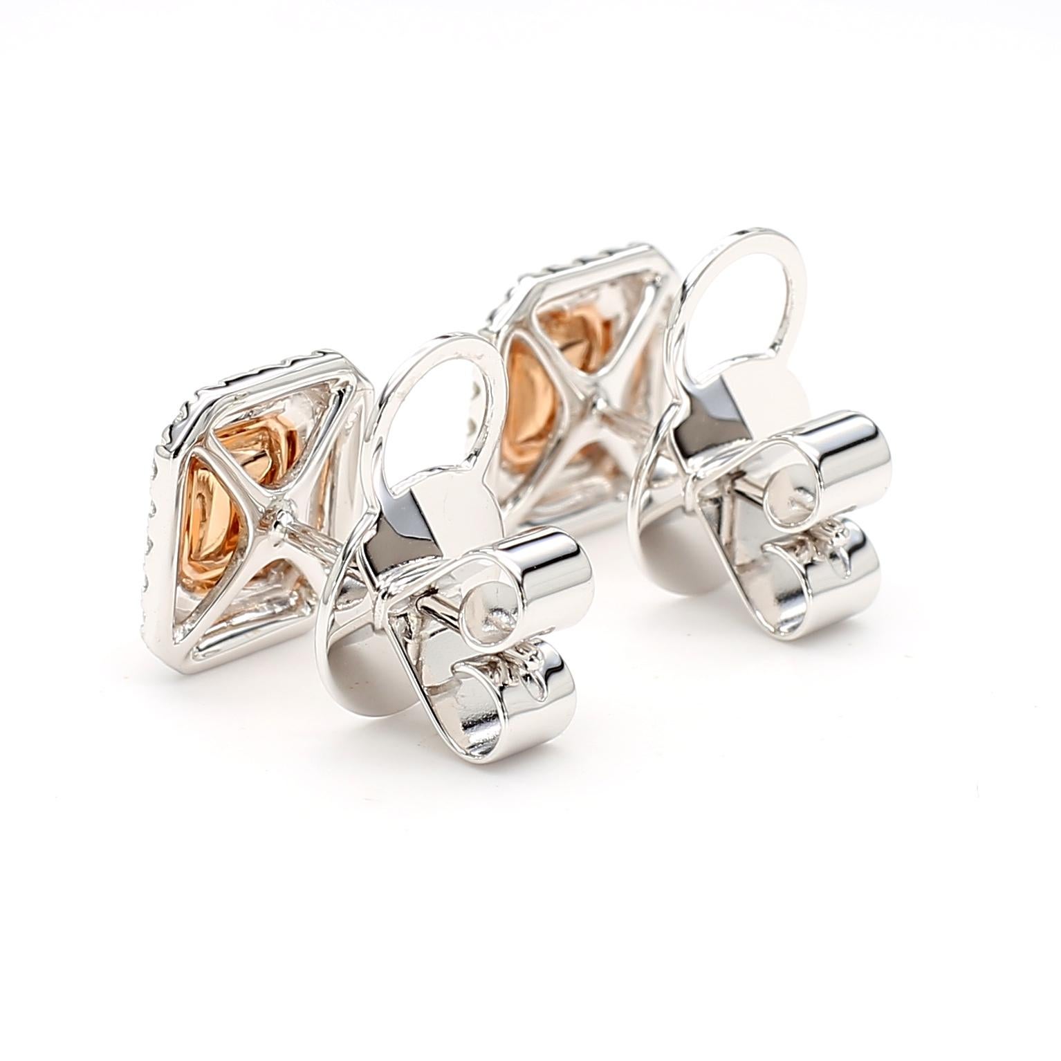 Boucles d'oreilles double halo en or 18 carats certifié GIA 1,26 carat de diamant rose taille radiant Neuf - En vente à New York, NY