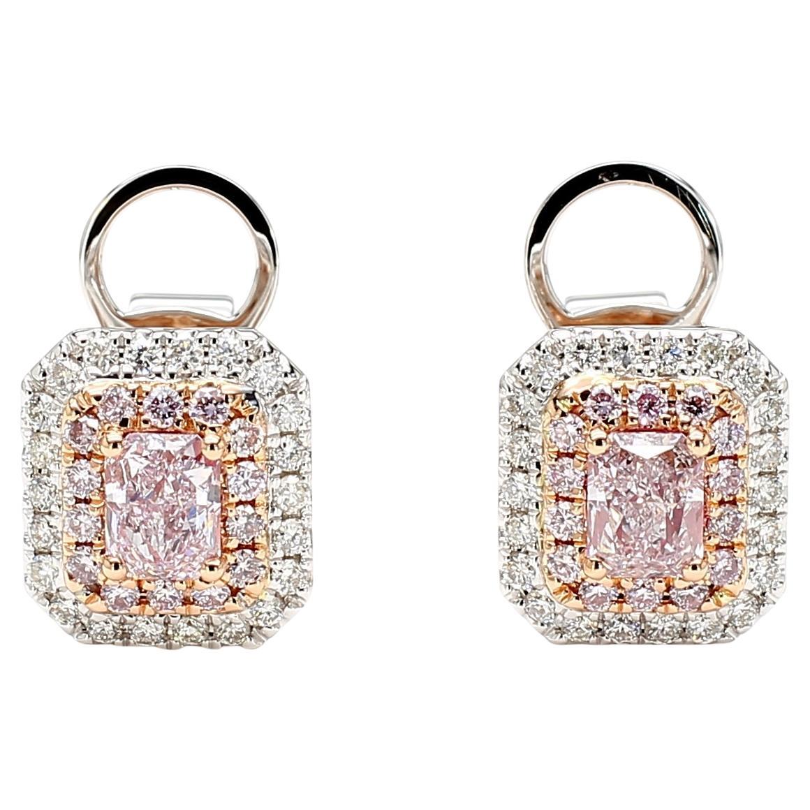 Orecchini a doppio cerchio con diamante rosa taglio radiante certificati GIA da 1,26 carati in oro 18 carati