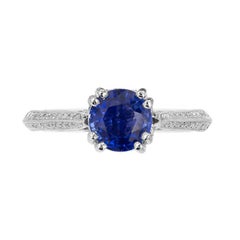 GIA Certified 1.26 Carat Round Sapphire Diamond White Gold Engagement Ring