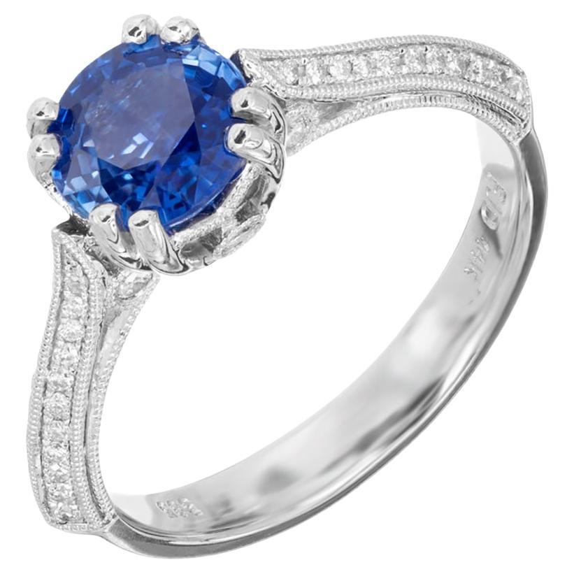 GIA Certified 1.26 Carat Round Sapphire Diamond White Gold Engagement Ring
