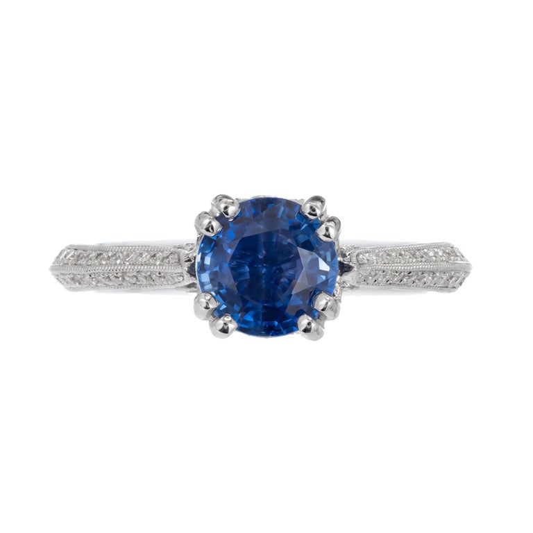 GIA Certified 1.26 Carat Sapphire Diamond White Gold Engagement Ring ...
