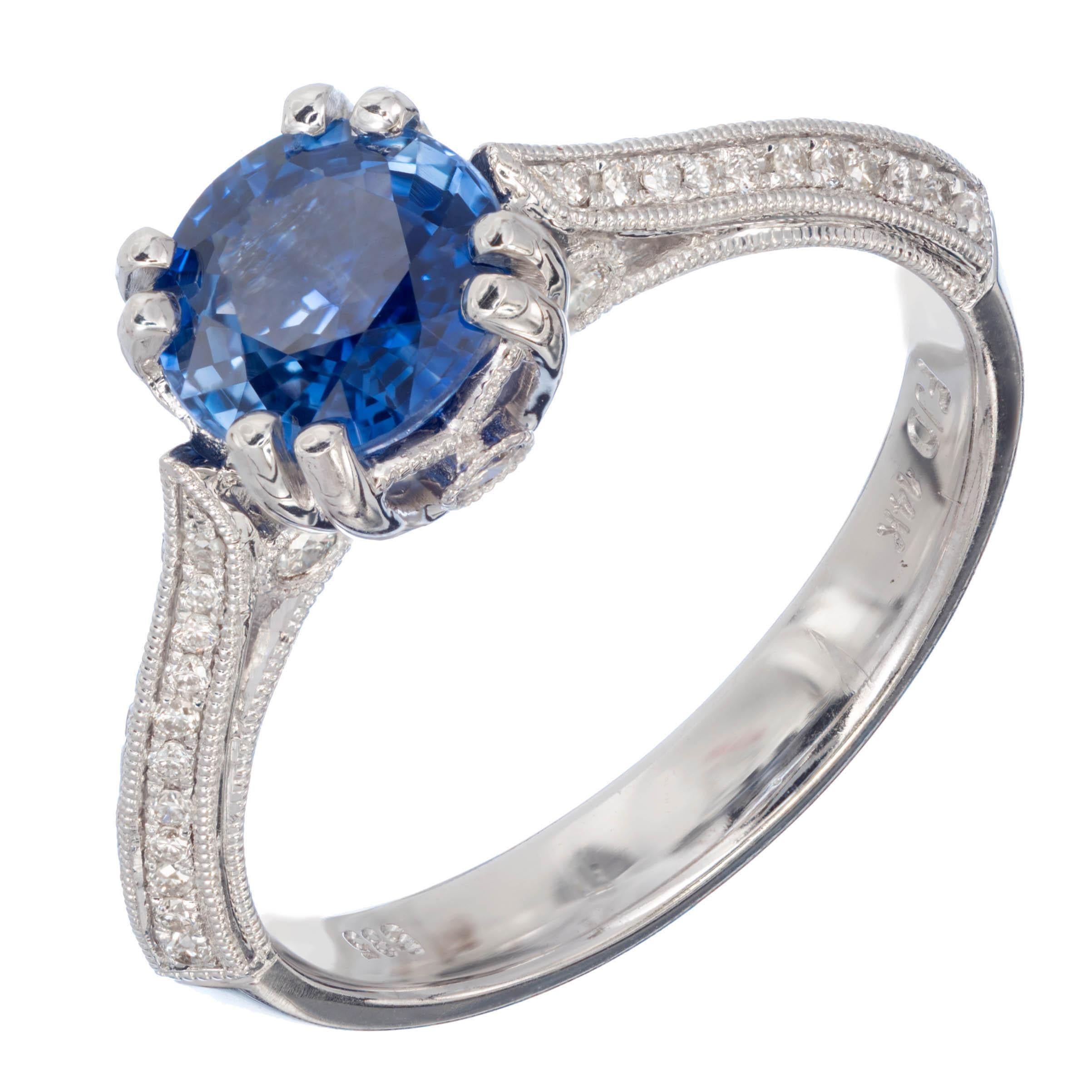 GIA Certified 1.26 Carat Sapphire Diamond White Gold Engagement Ring For Sale