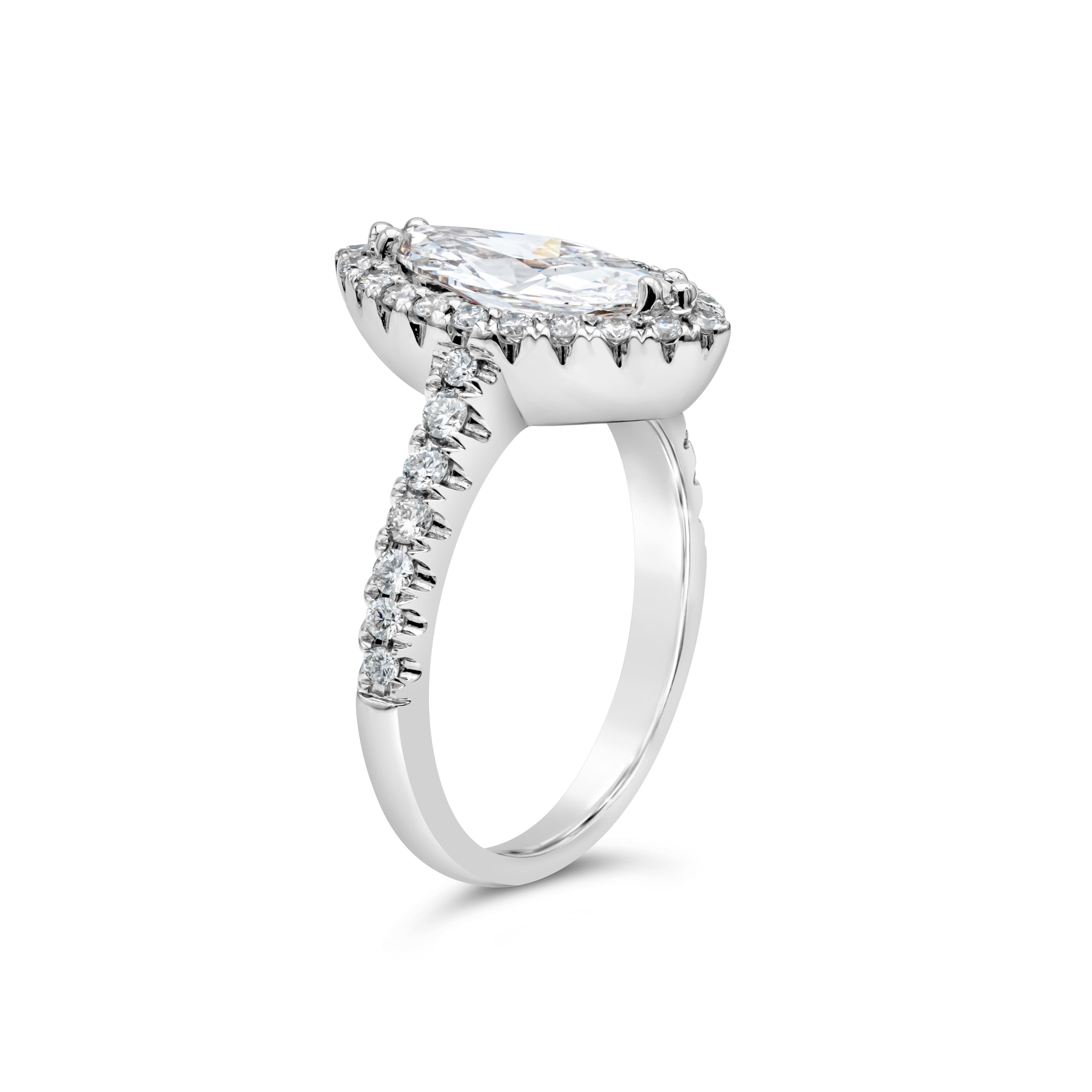Modern GIA Certified 1.26 Carats Total Marquise Cut Diamond Halo Pave Engagement Ring For Sale