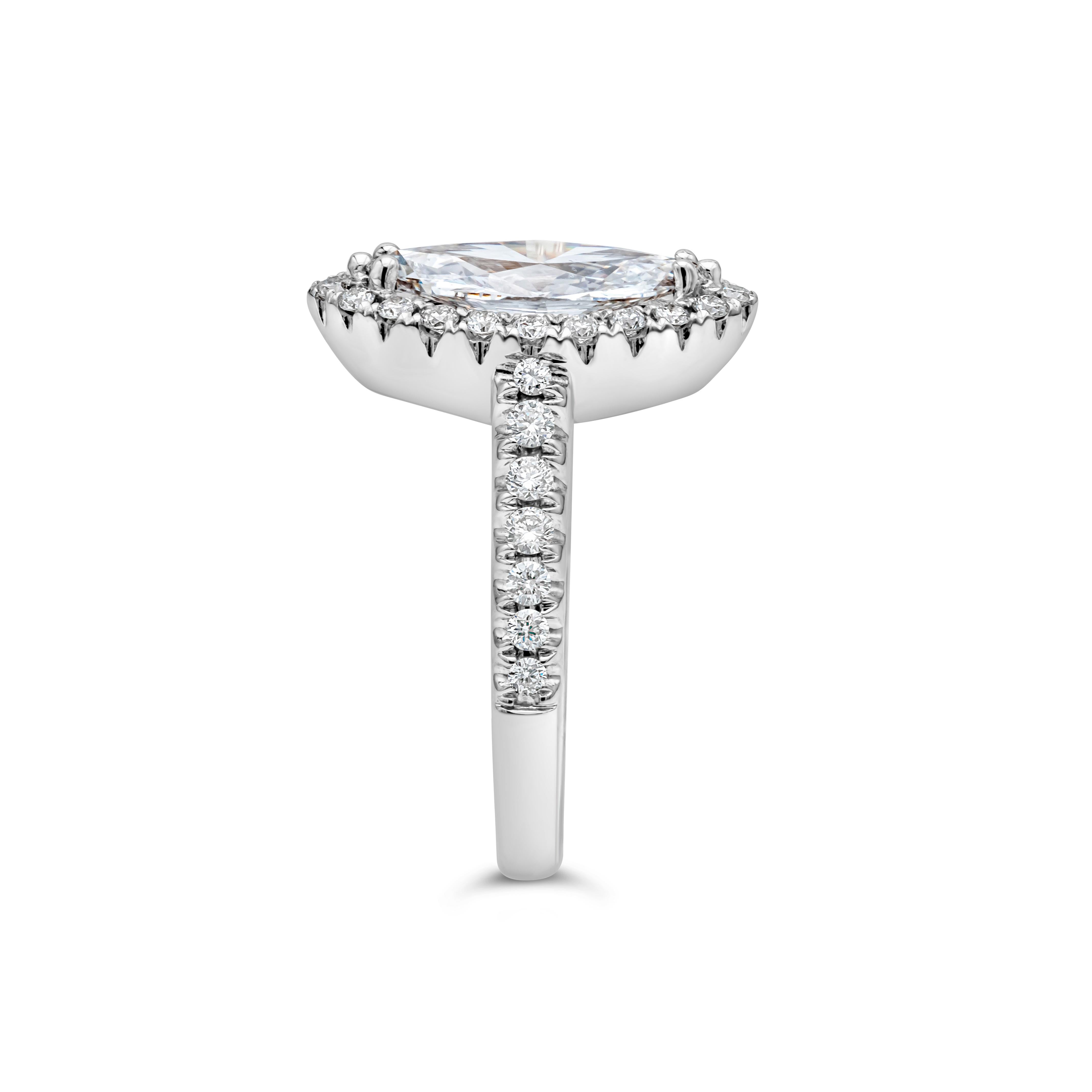 GIA Certified 1.26 Carats Total Marquise Cut Diamond Halo Pave Engagement Ring In New Condition For Sale In New York, NY