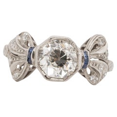GIA Certified 1.26 Carat Total Weight Art Deco Diamond Platinum Engagement Ring