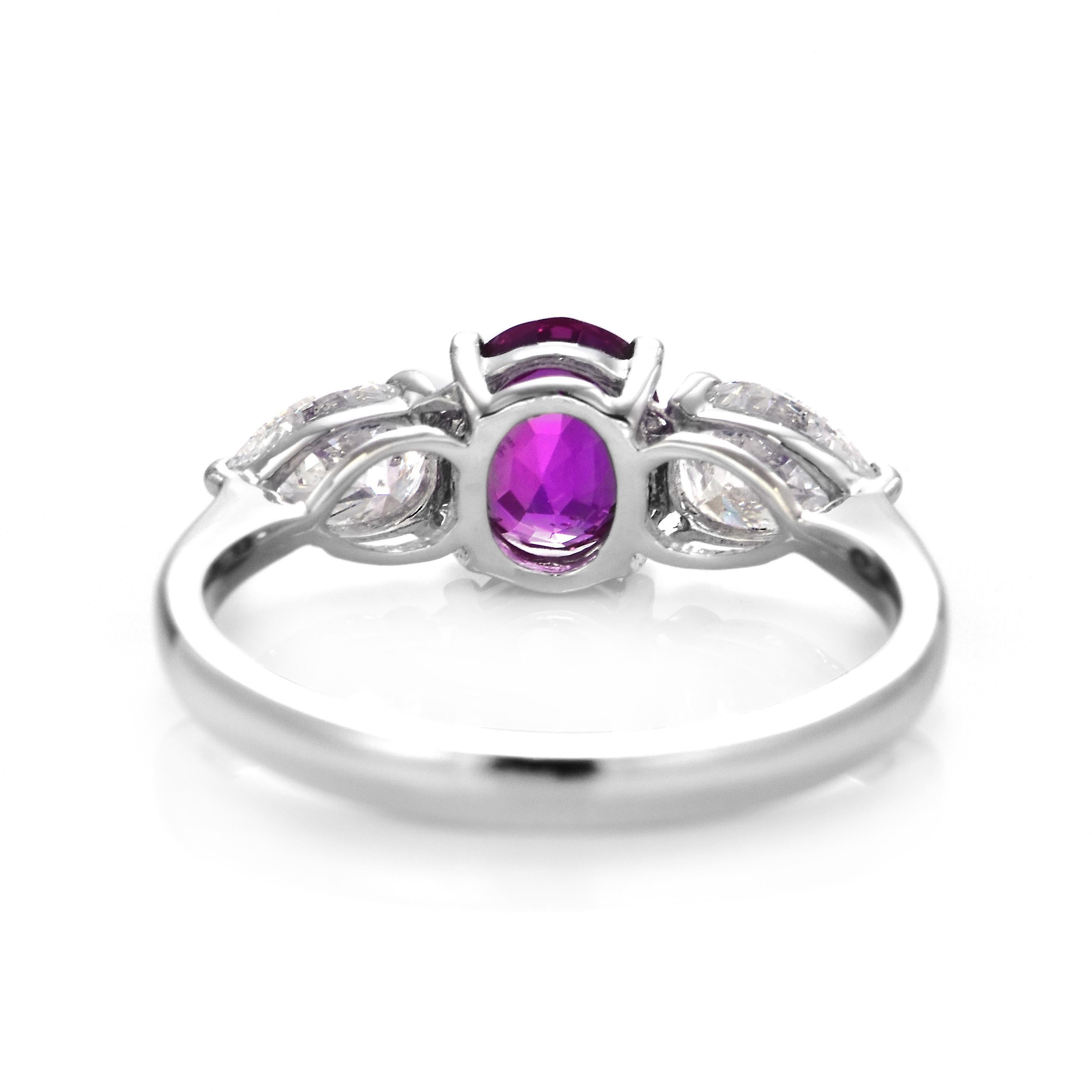 GIA Certified 1.26 Carat Untreated (No Heat) Burmese Ruby Ring Made in Platinum For Sale 5