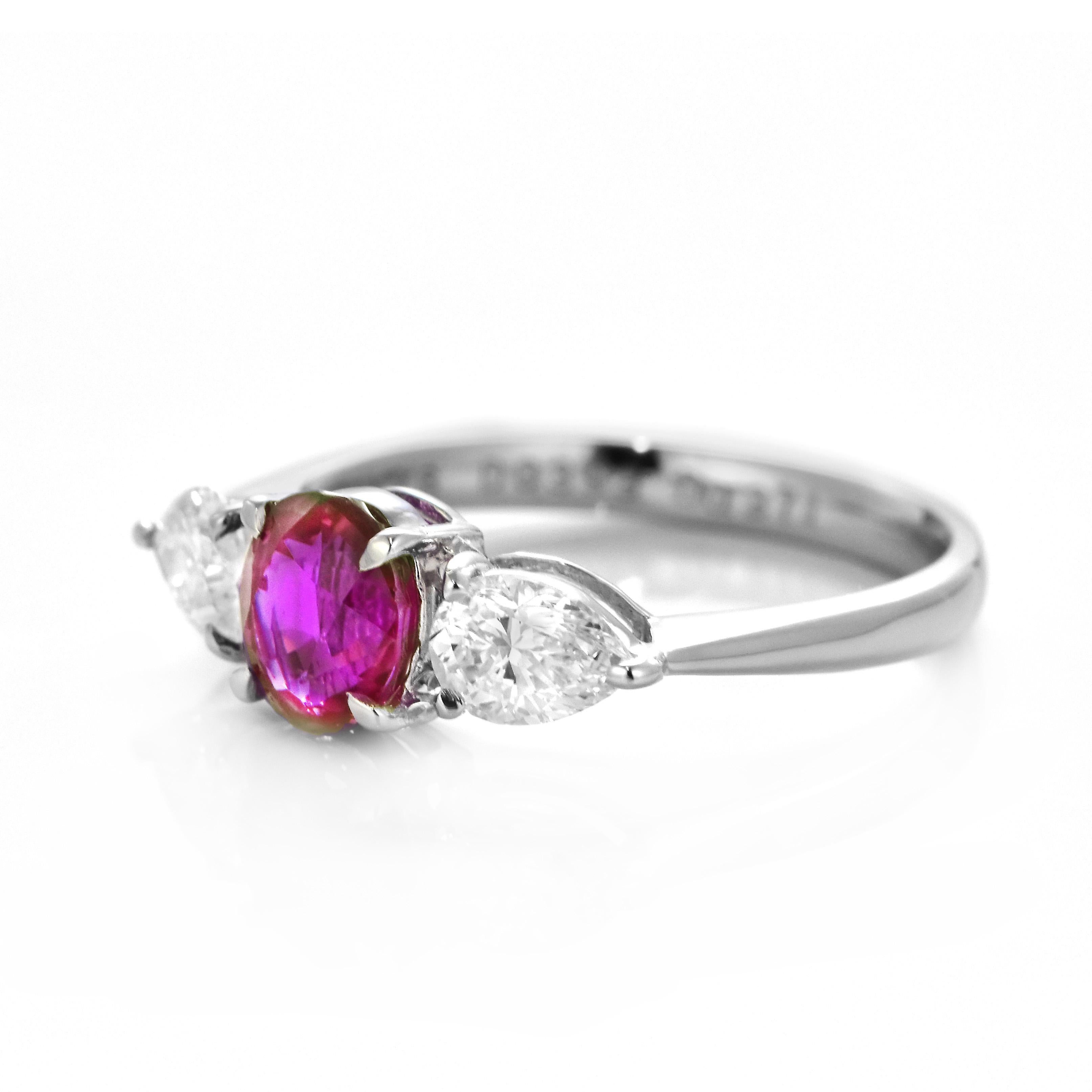 Modern GIA Certified 1.26 Carat Untreated (No Heat) Burmese Ruby Ring Made in Platinum For Sale