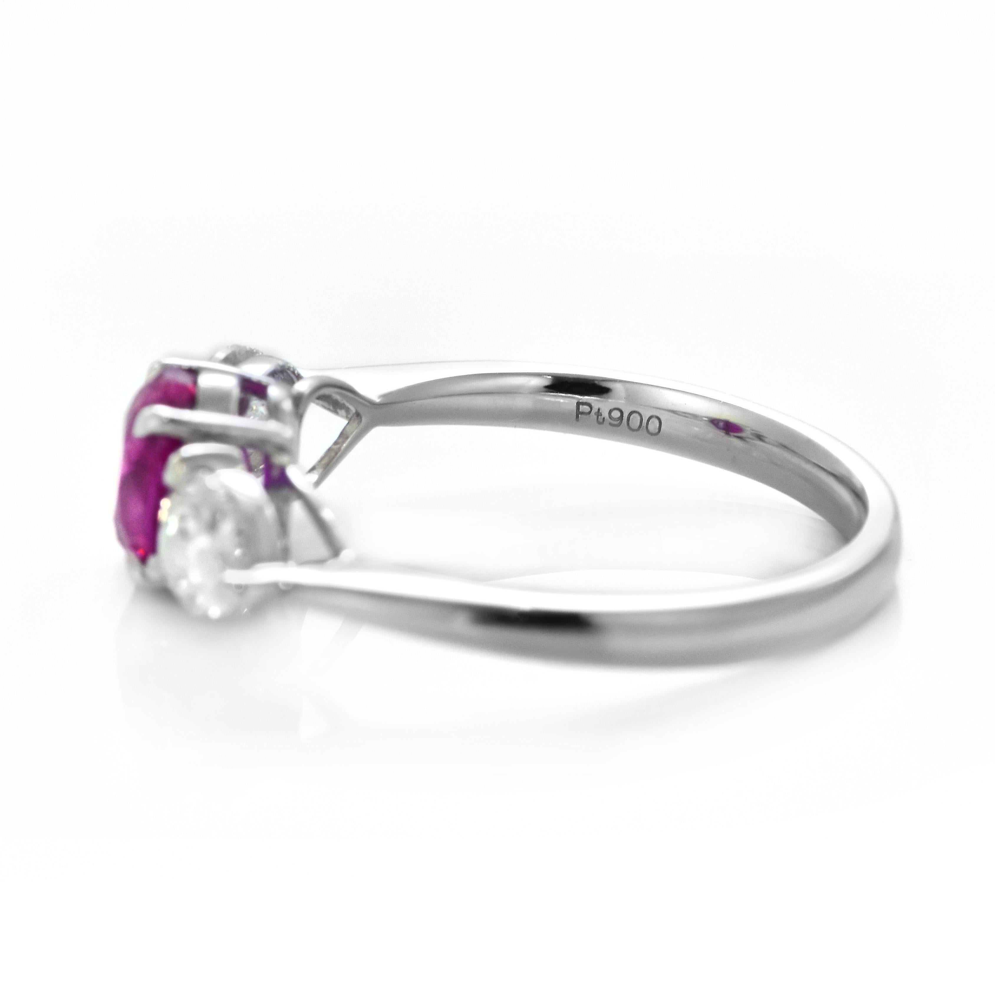 GIA Certified 1.26 Carat Untreated (No Heat) Burmese Ruby Ring Made in Platinum For Sale 1
