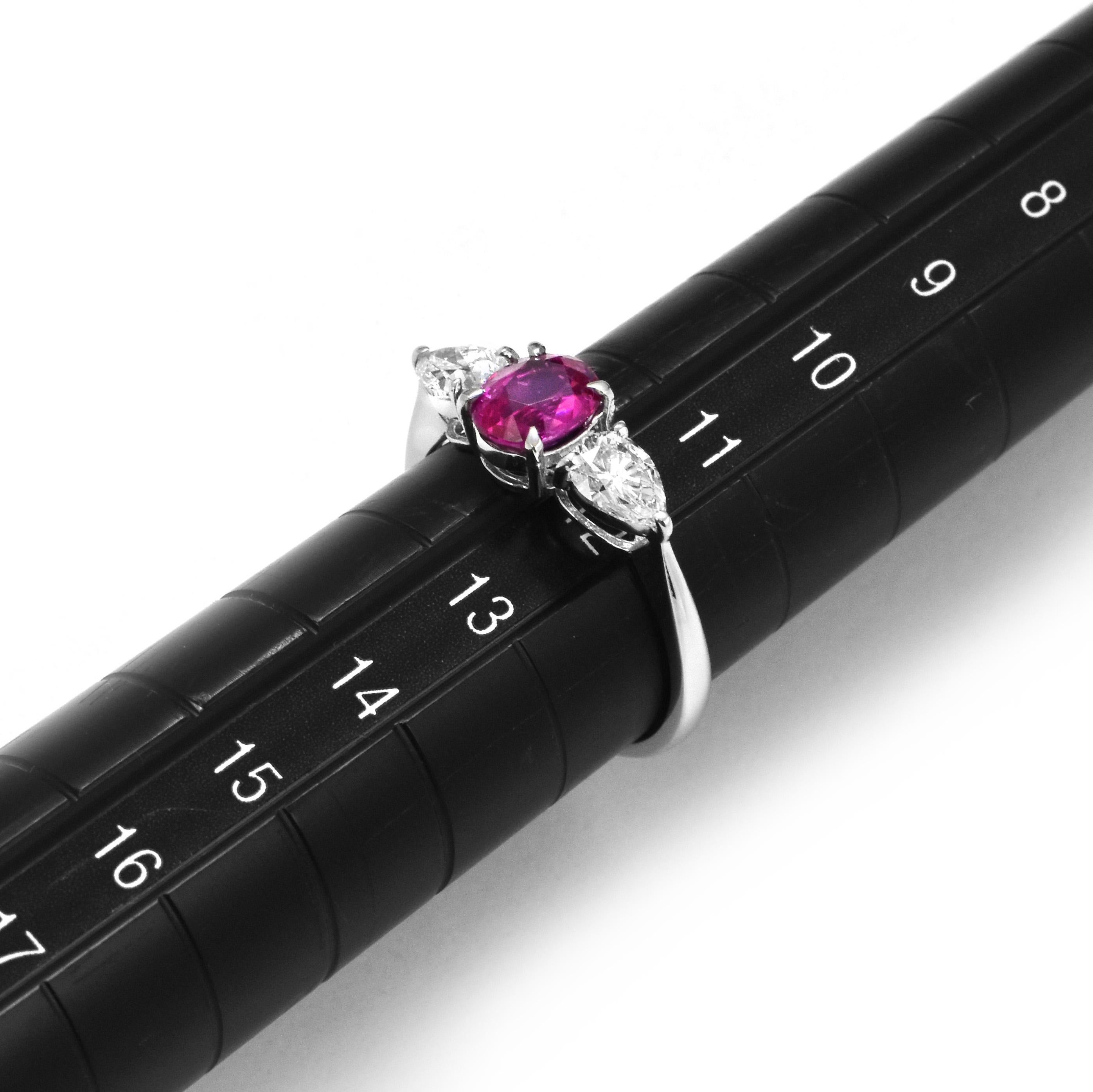GIA Certified 1.26 Carat Untreated (No Heat) Burmese Ruby Ring Made in Platinum For Sale 2