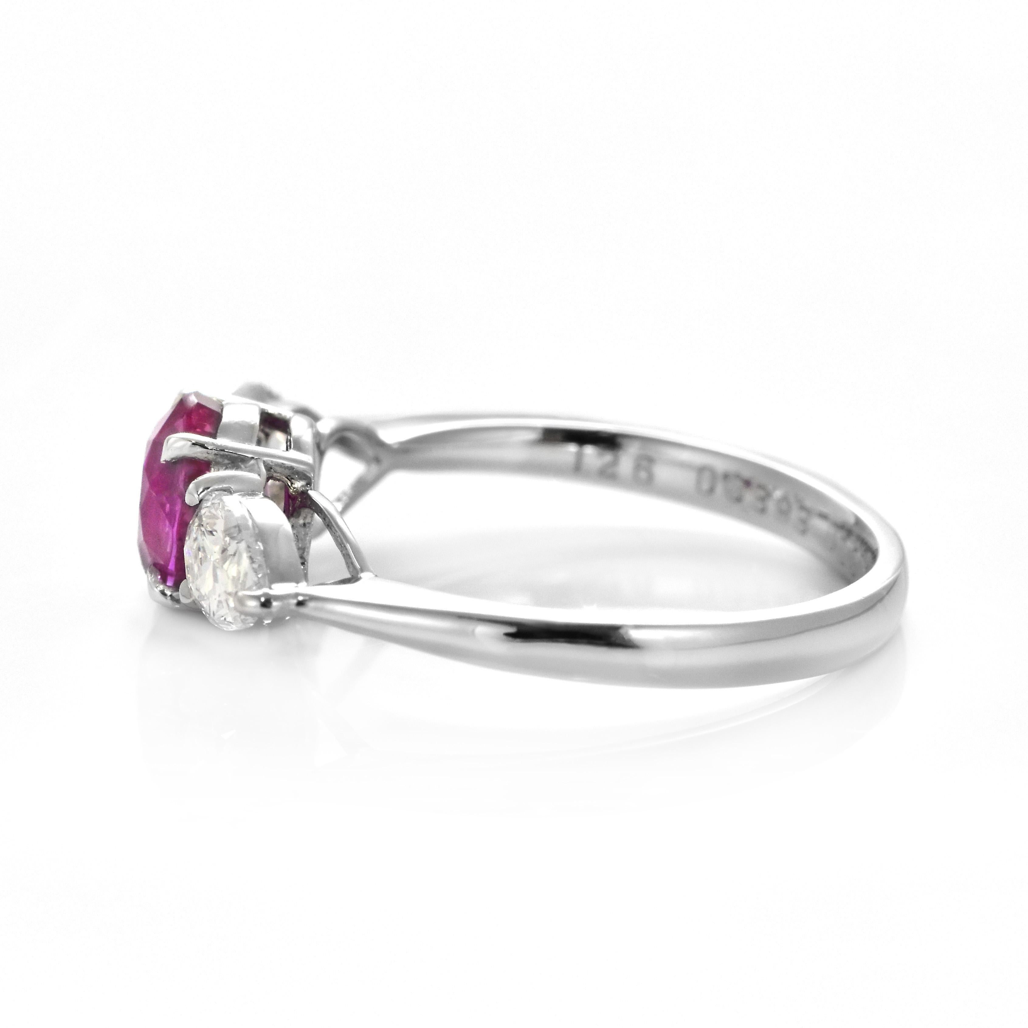 GIA Certified 1.26 Carat Untreated (No Heat) Burmese Ruby Ring Made in Platinum For Sale 3