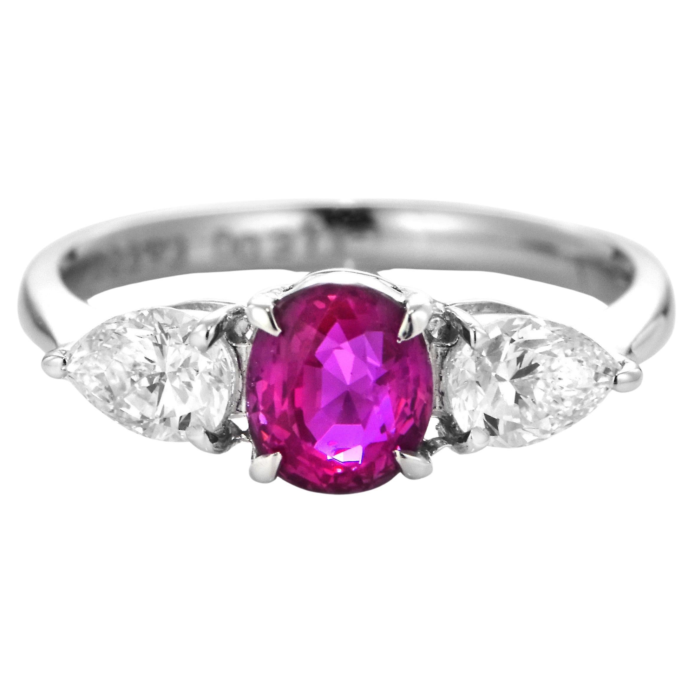 GIA Certified 1.26 Carat Untreated (No Heat) Burmese Ruby Ring Made in Platinum