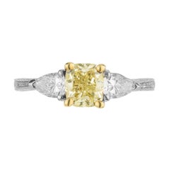 GIA Certified 1.26 Carat Yellow Diamond Platinum Gold Engagement Ring