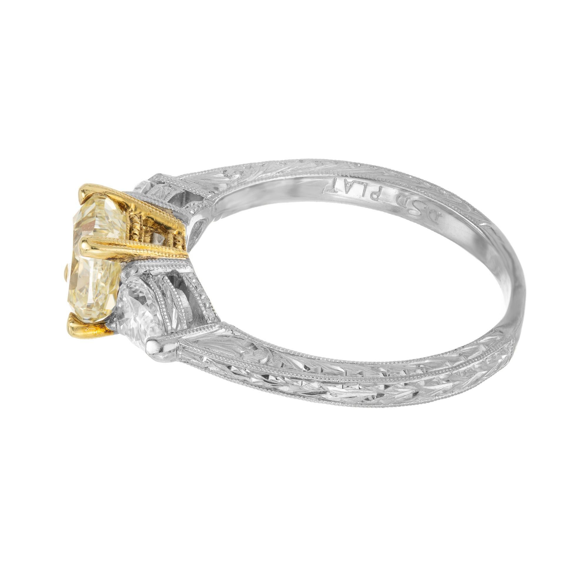 GIA Certified 1.26 Carat Yellow Diamond Platinum Gold Engagement Ring In Excellent Condition For Sale In Stamford, CT