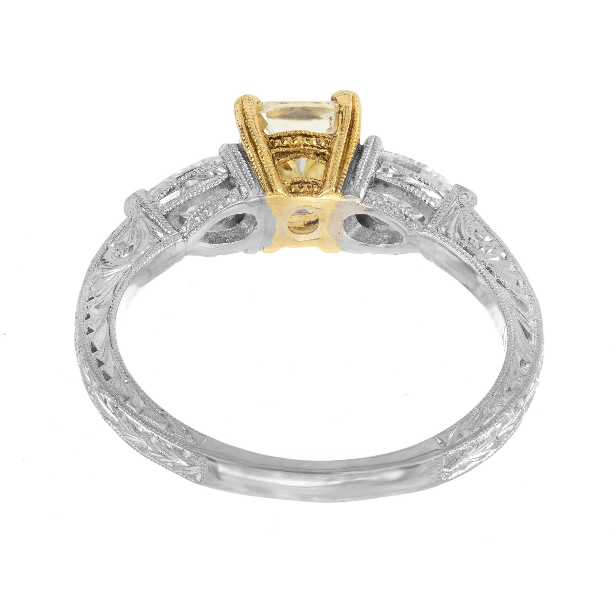 Women's GIA Certified 1.26 Carat Yellow Diamond Platinum Gold Engagement Ring For Sale