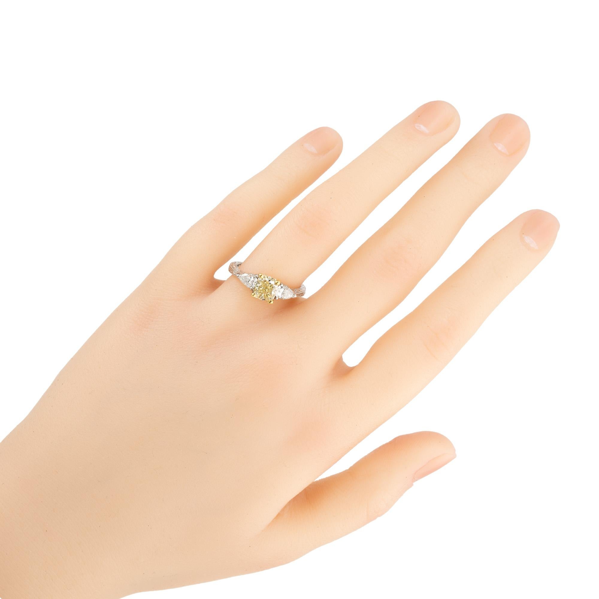 GIA Certified 1.26 Carat Yellow Diamond Platinum Gold Engagement Ring For Sale 2