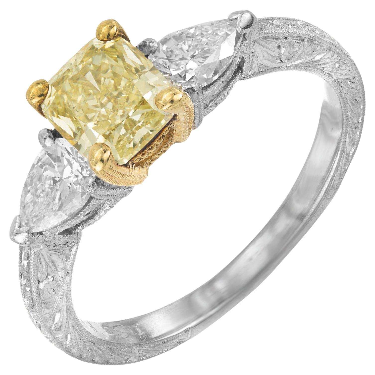 GIA Certified 1.26 Carat Yellow Diamond Platinum Gold Engagement Ring