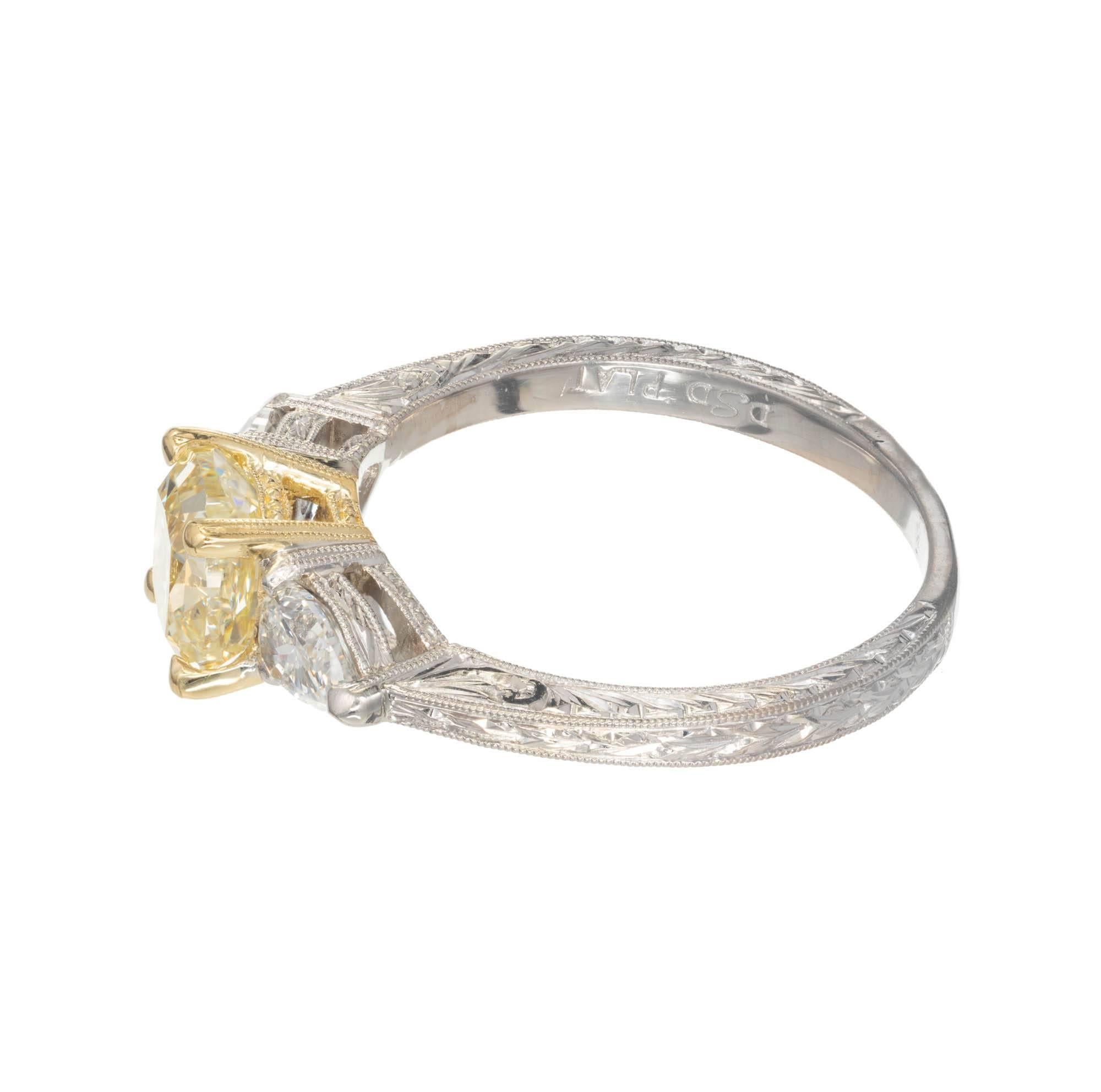 GIA Certified 1.26 Carat Yellow Sapphire Diamond Platinum Gold Engagement Ring In Good Condition For Sale In Stamford, CT