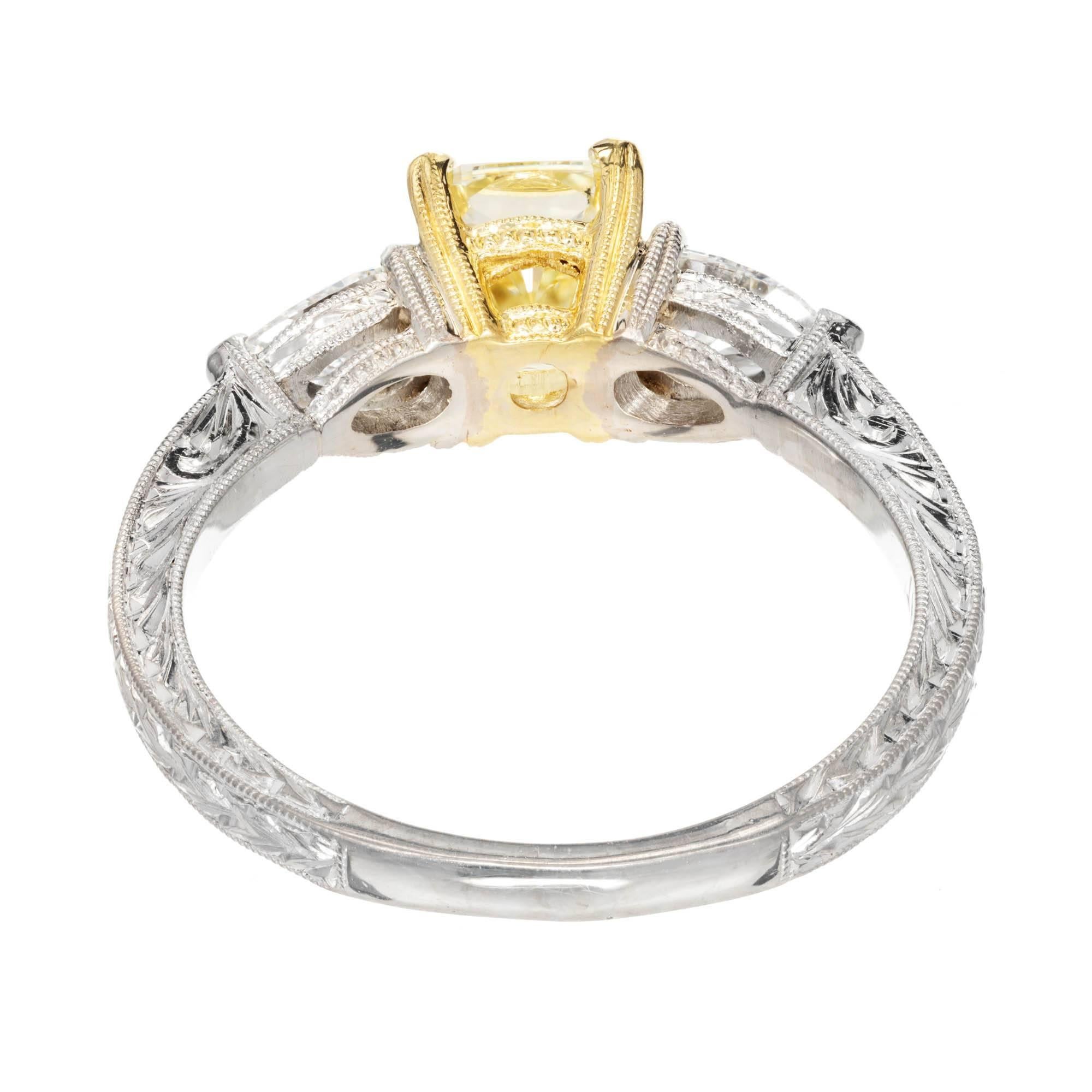 Women's GIA Certified 1.26 Carat Yellow Sapphire Diamond Platinum Gold Engagement Ring For Sale