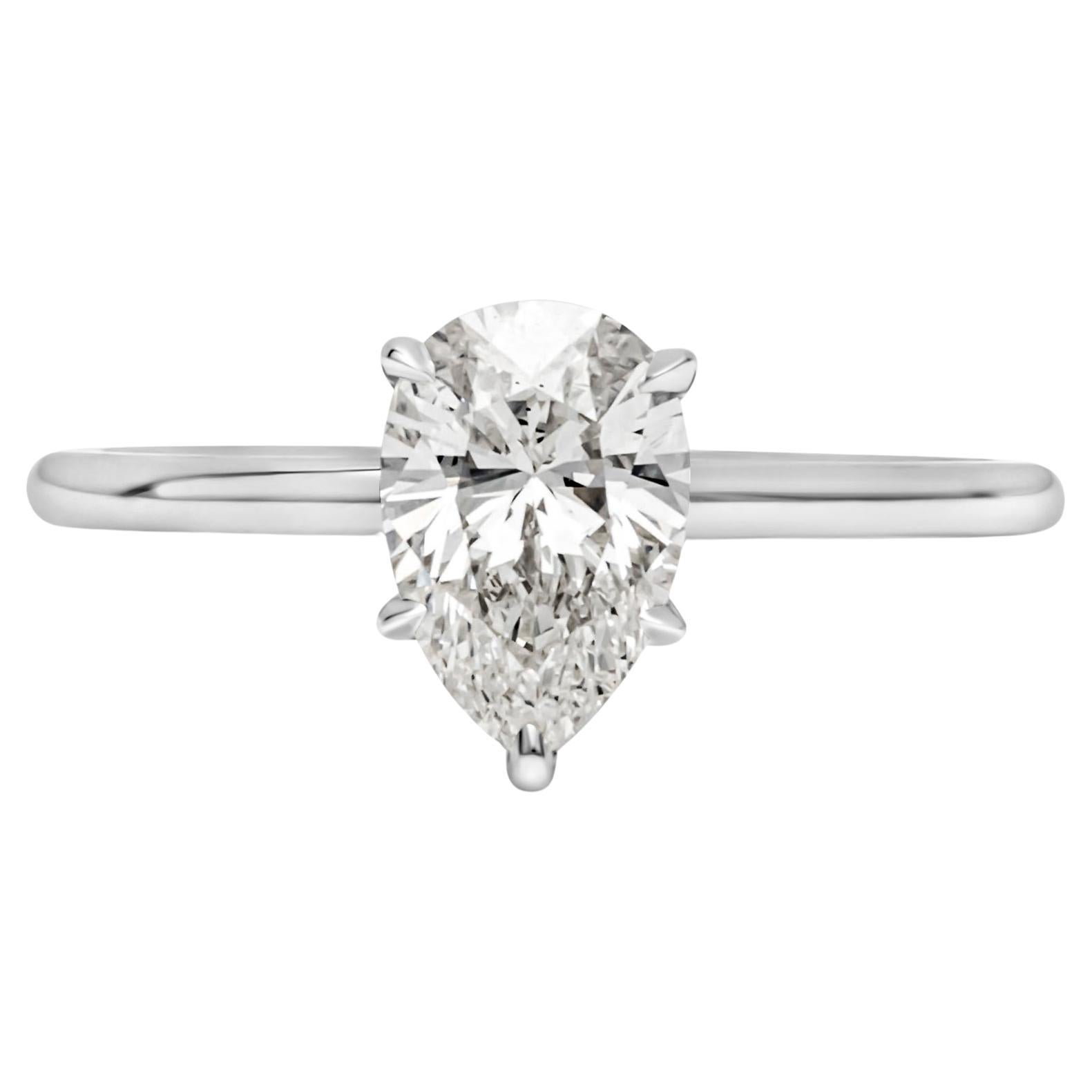 Bague de fiançailles solitaire en diamant poire certifié GIA 1.26 carats