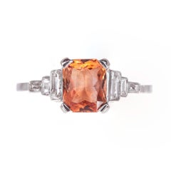 GIA Certified 1.26 Orange Sapphire Diamond Platinum Engagement Ring