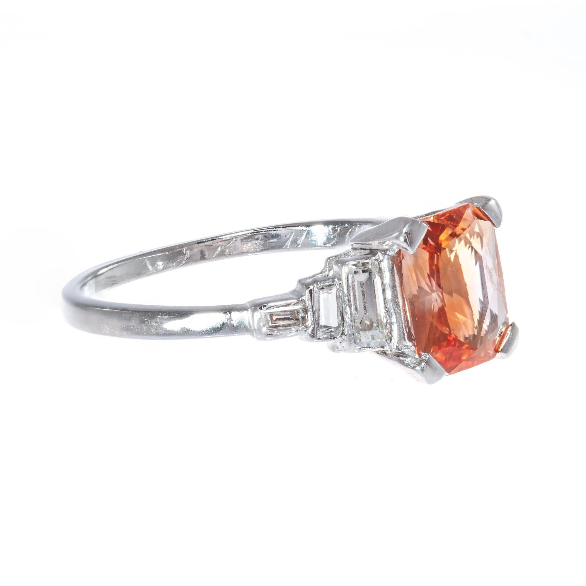GIA Certified 1.26 Orange Sapphire Diamond Platinum Engagement Ring For Sale 1