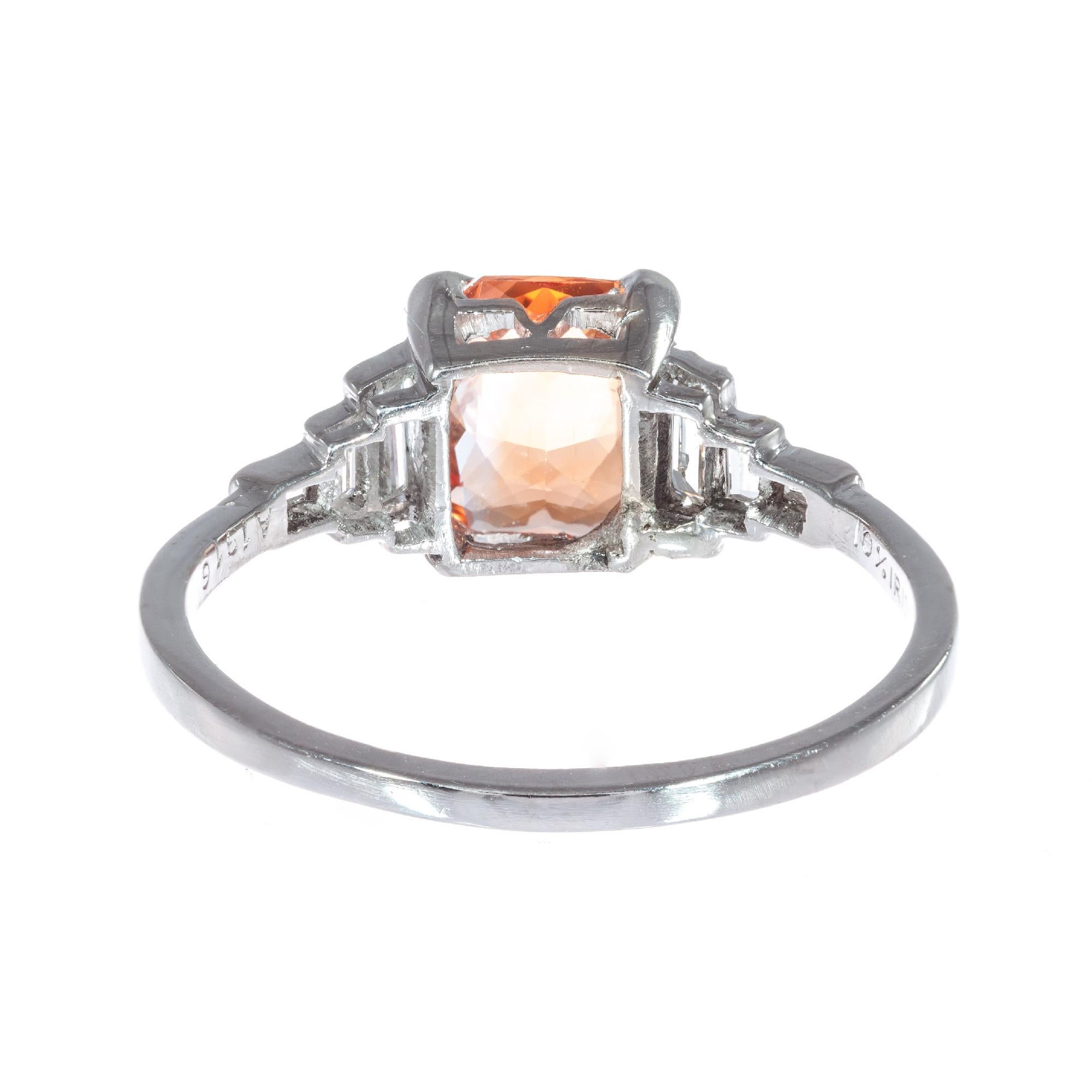 GIA Certified 1.26 Orange Sapphire Diamond Platinum Engagement Ring For Sale 2